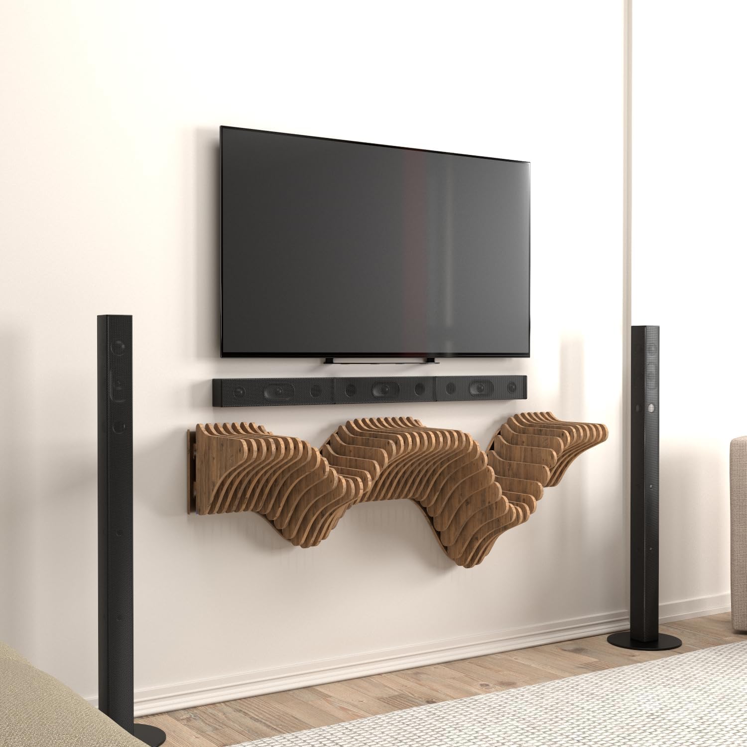 BATAMEX 40 Inch Wavy Parametric Floating Shelf TV Unit