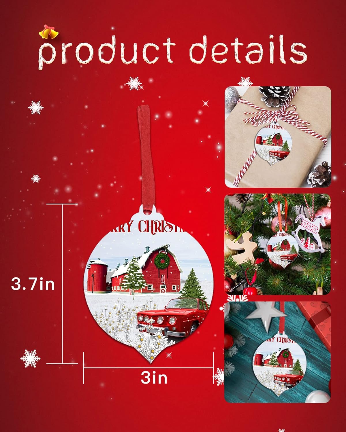 ZOE GARDEN Red Christmas Farm Truck Ornament Set 10PCS