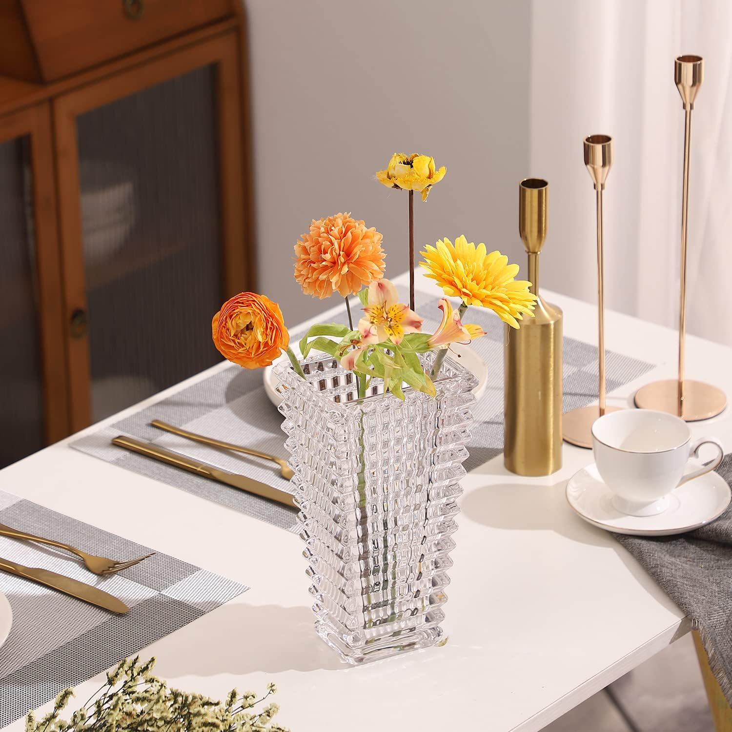 Crystal Vase 9 Inches Tall for Flowers and Decor