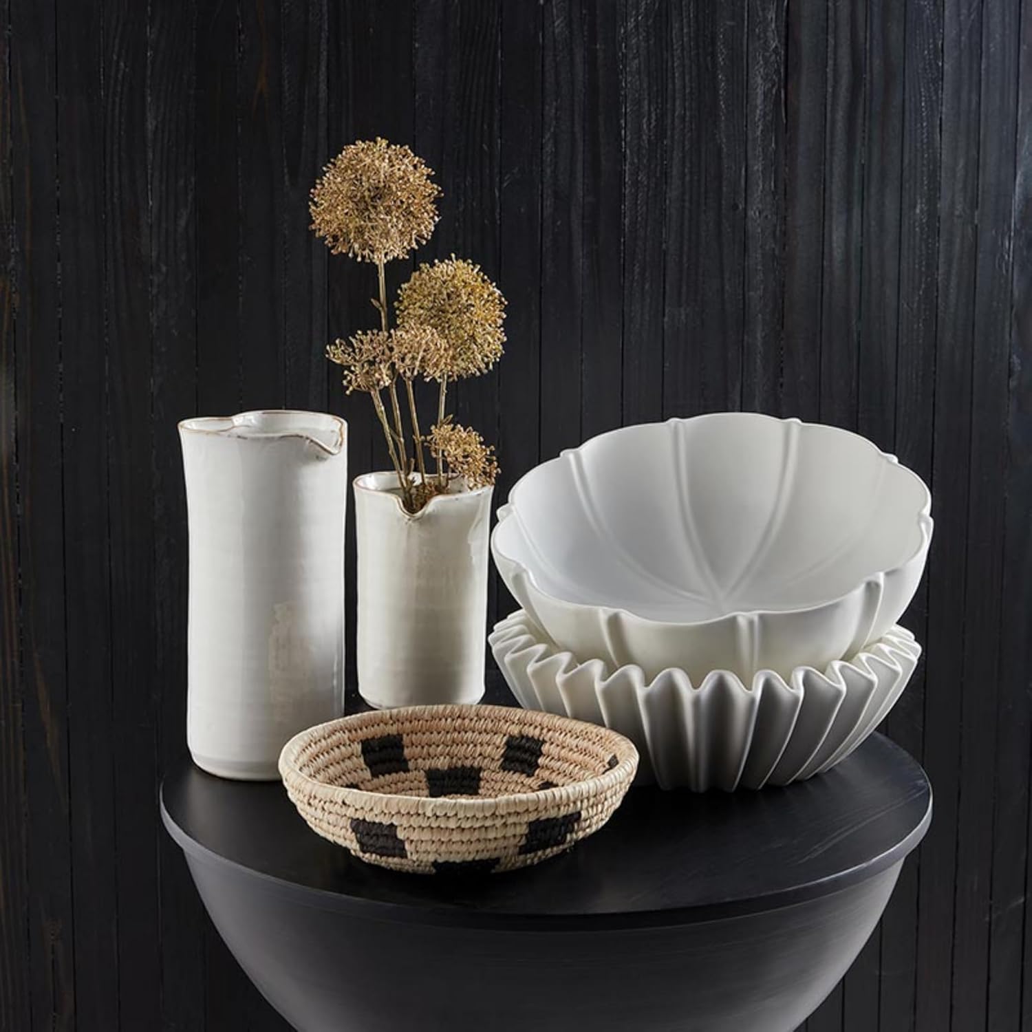 47th Main White Glazed Ceramic Flower Vase