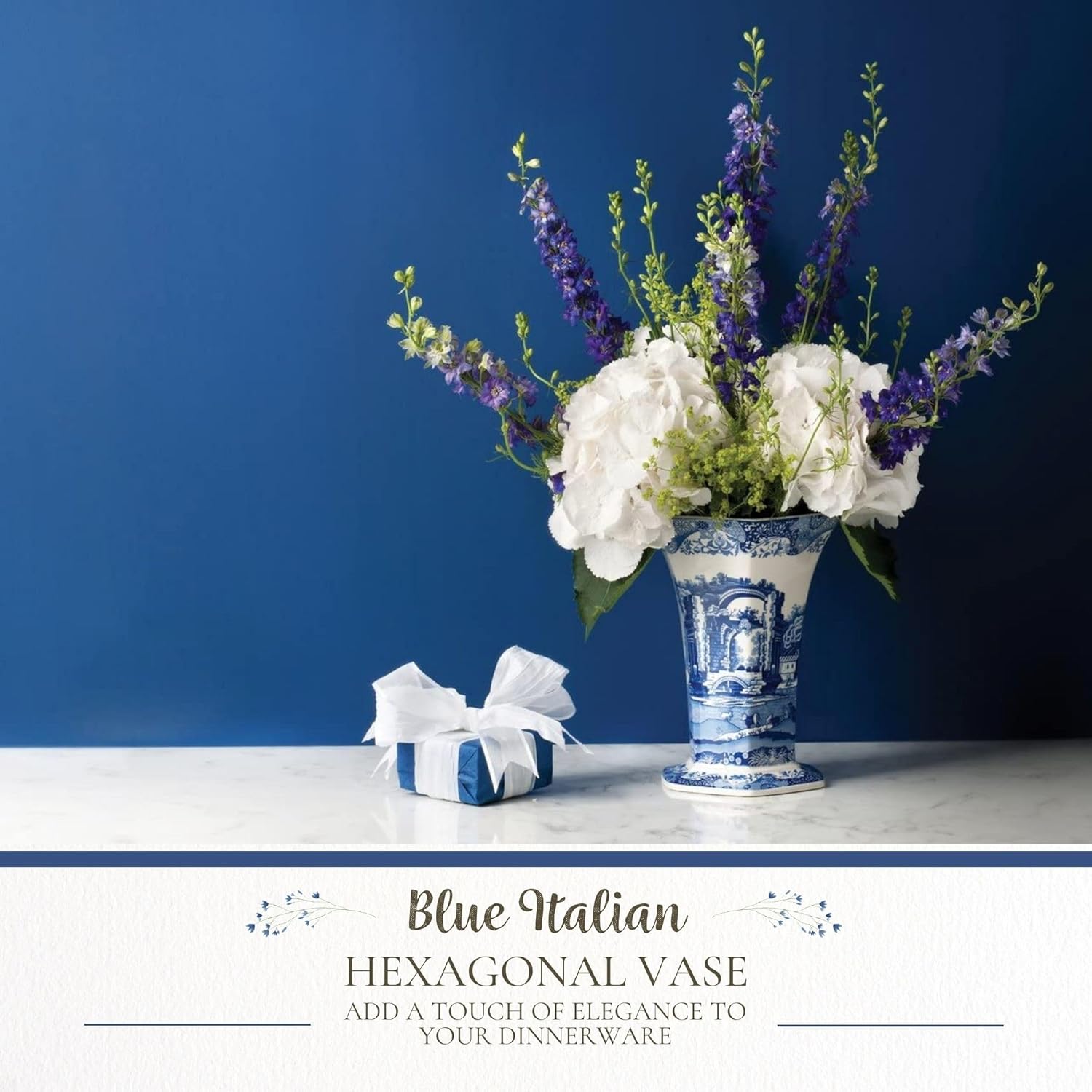 Spode Blue Italian Hexagonal Vase 105 Inch Porcelain Decorative Accent