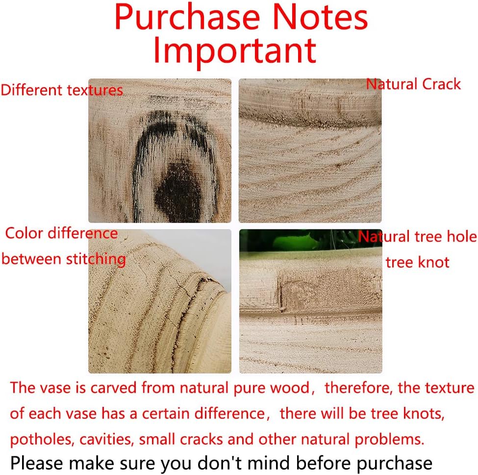 WEIDUOFUN Natural Wood Flower Vase Decorative Urn Planter Pitcher for Home Wedding Cafe