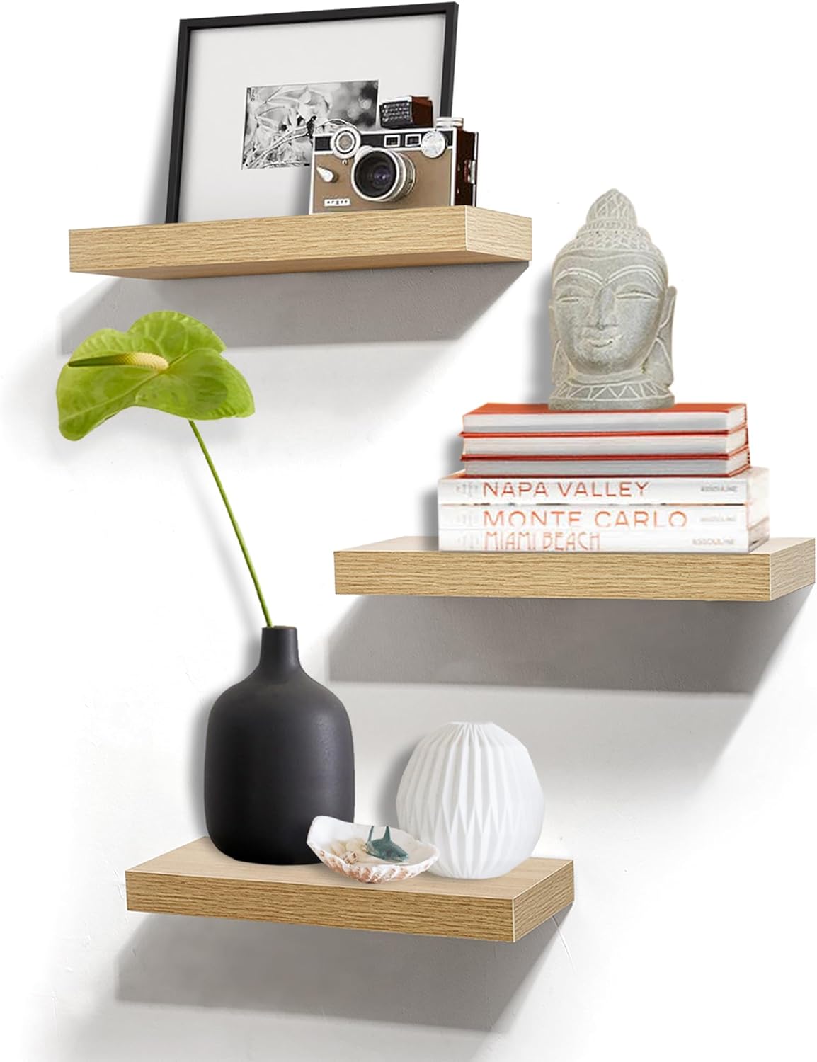 AHDECOR Floating Shelves Set of 3 Rustic Wooden Ledge Decor
