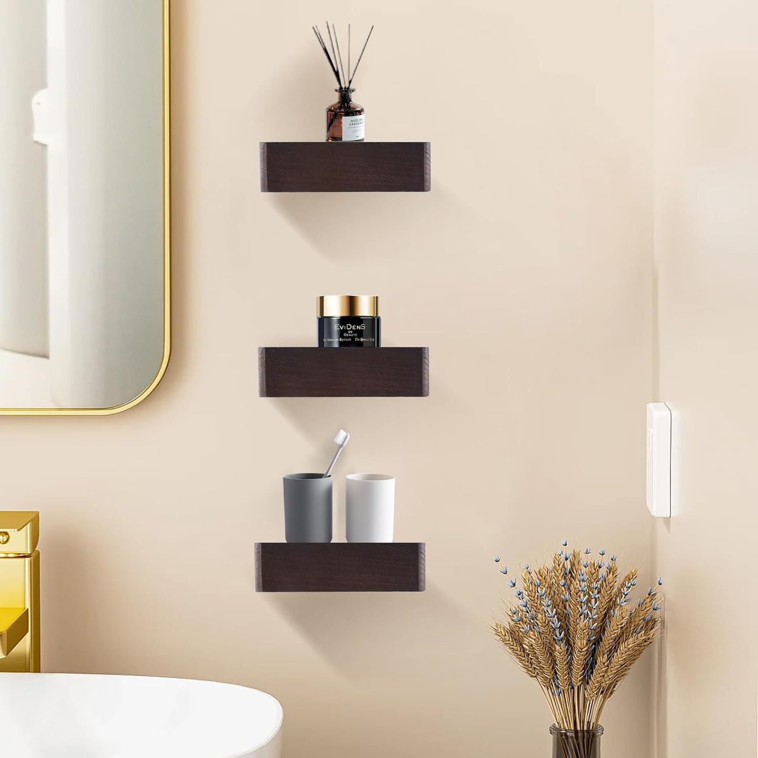 MITREL 5x5 Inch Floating Shelves Set of 2 Dark Walnut