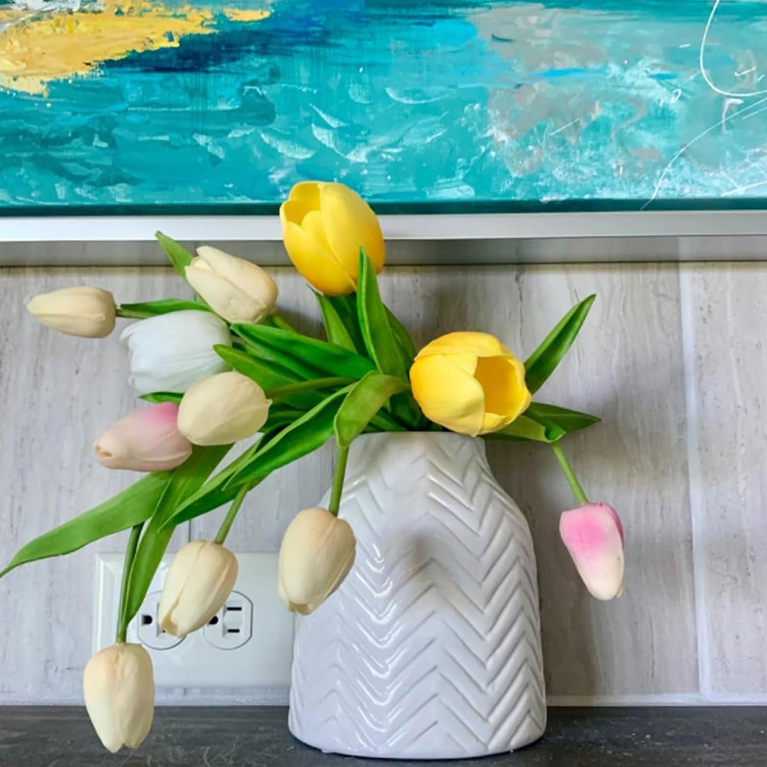 hjn White Texture Ceramic Vase for Decor
