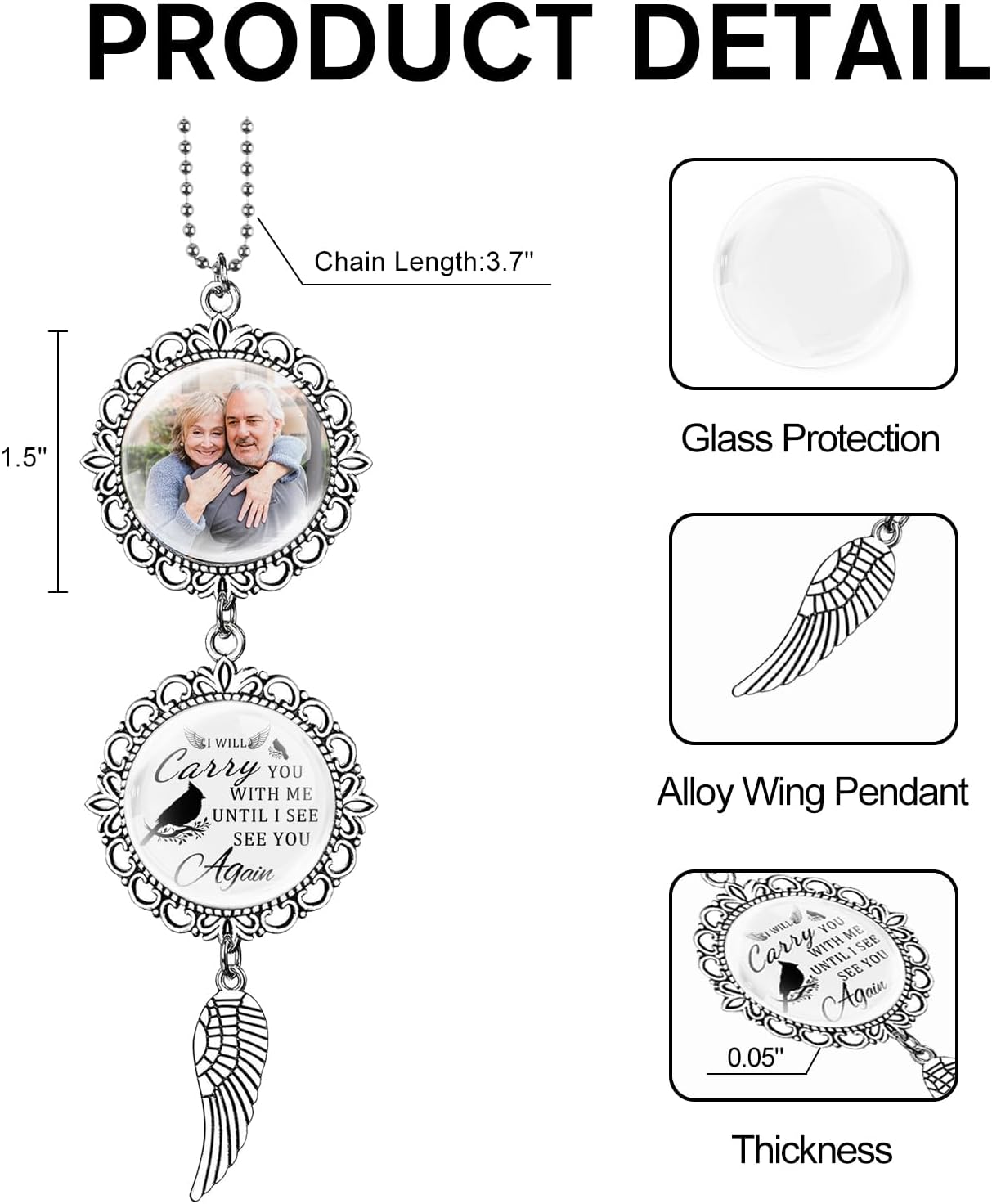 Personalized Angel Wing Car Charm - Custom Photo Text Memorial Gift