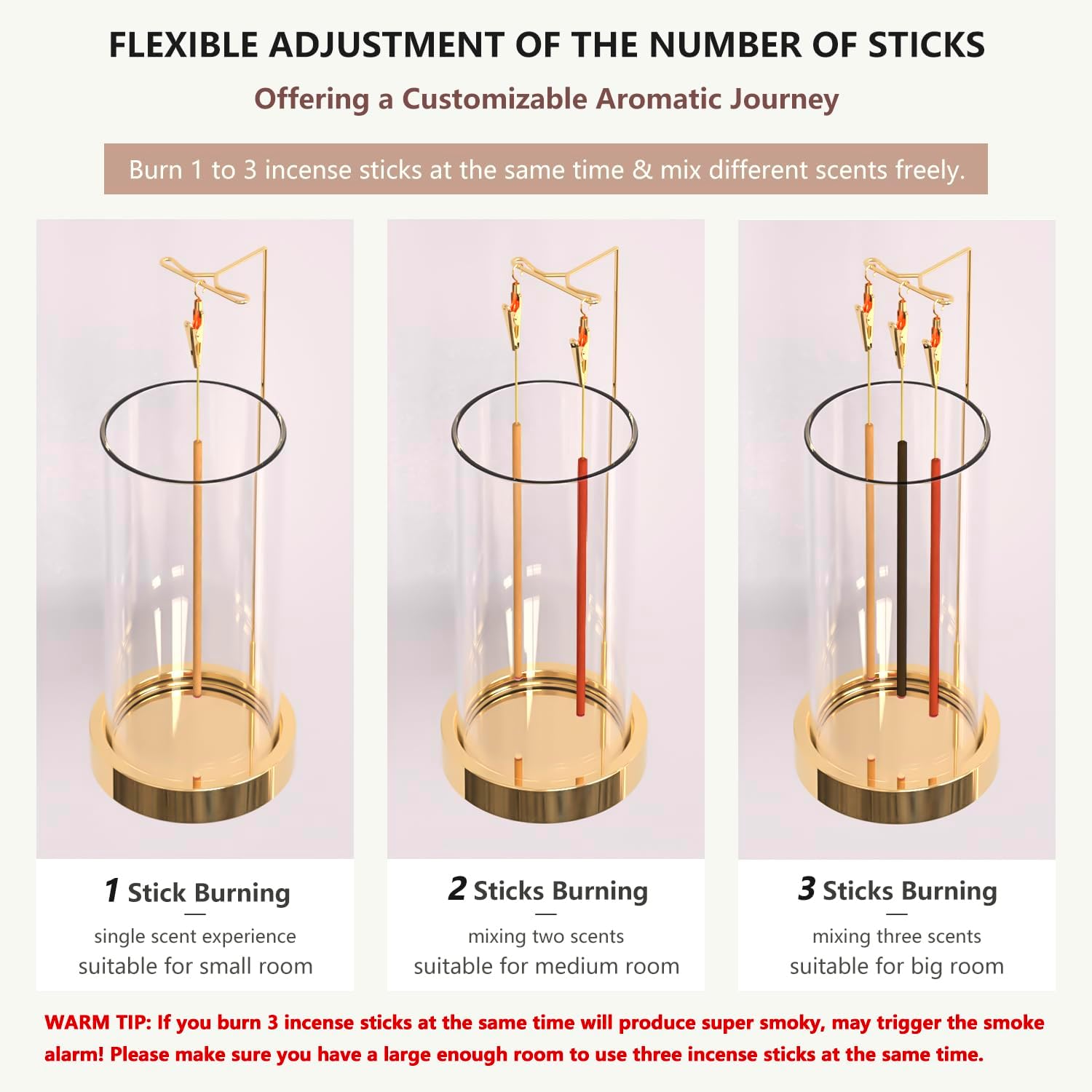 HaisWonsa Incense Holder Ash Catcher - Gold Modern Metal Vertical Burner for Sticks