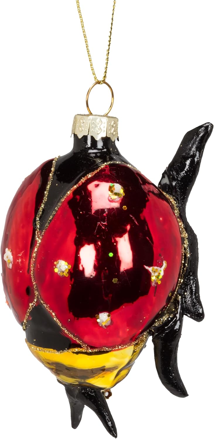 Abbott Collection Red Black Crawling Ladybug Ornament Glass