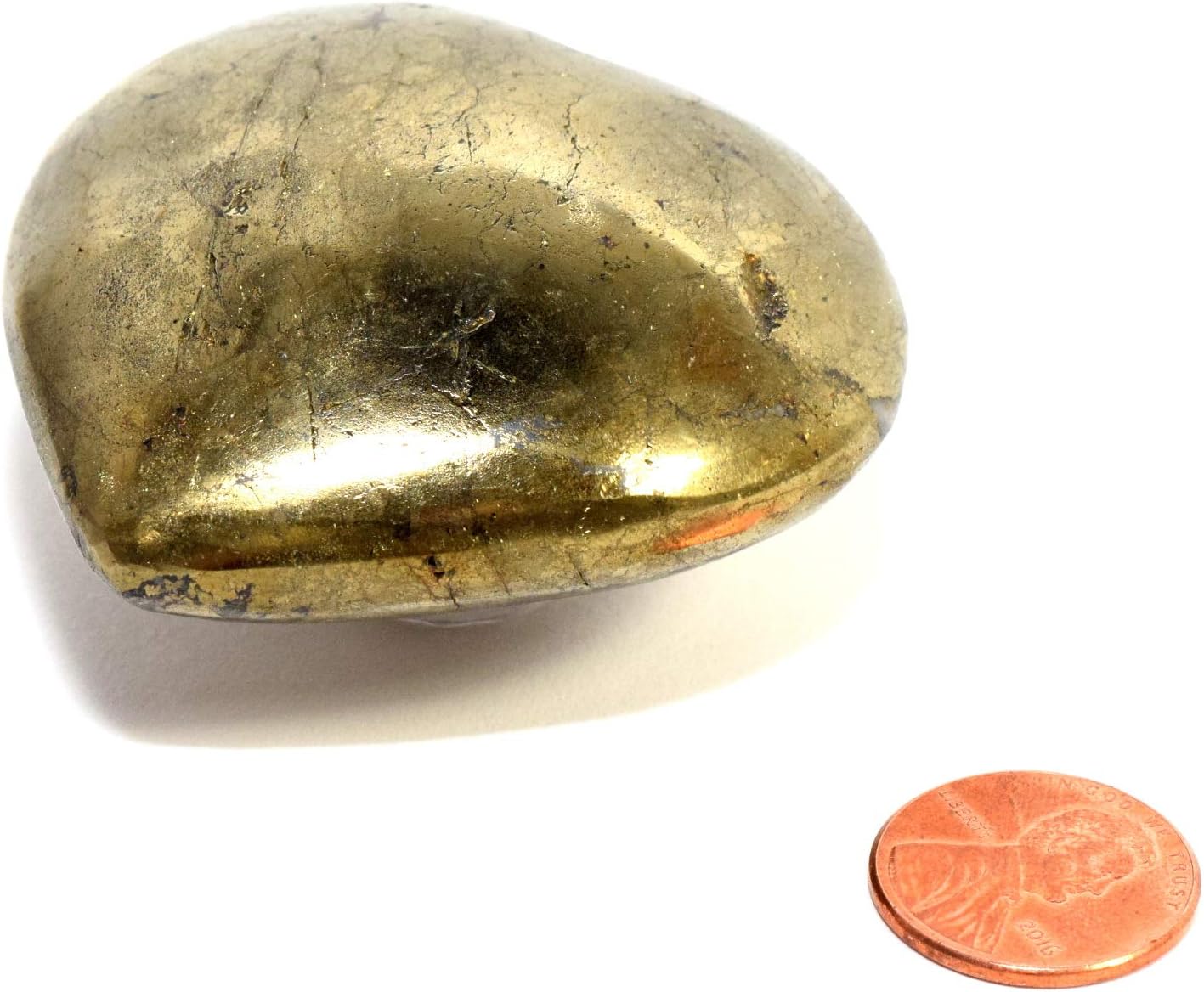 225 Inch Sparkling Golden Chalcopyrite Puffy Heart with Stand