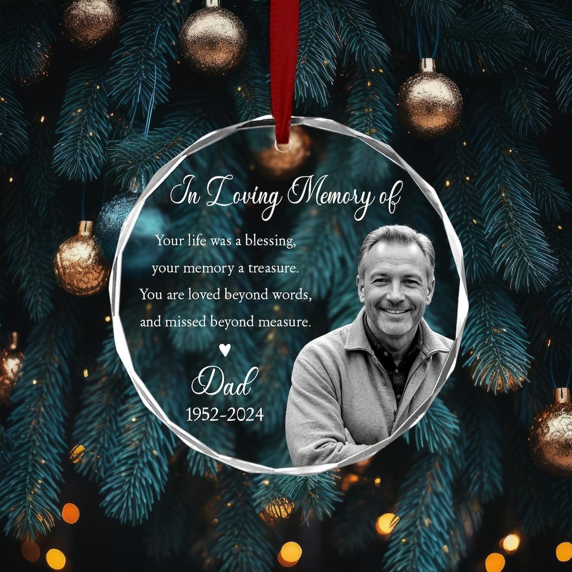 Custom Photo Memorial Glass Ornament - Dad Mom Remembrance Gift
