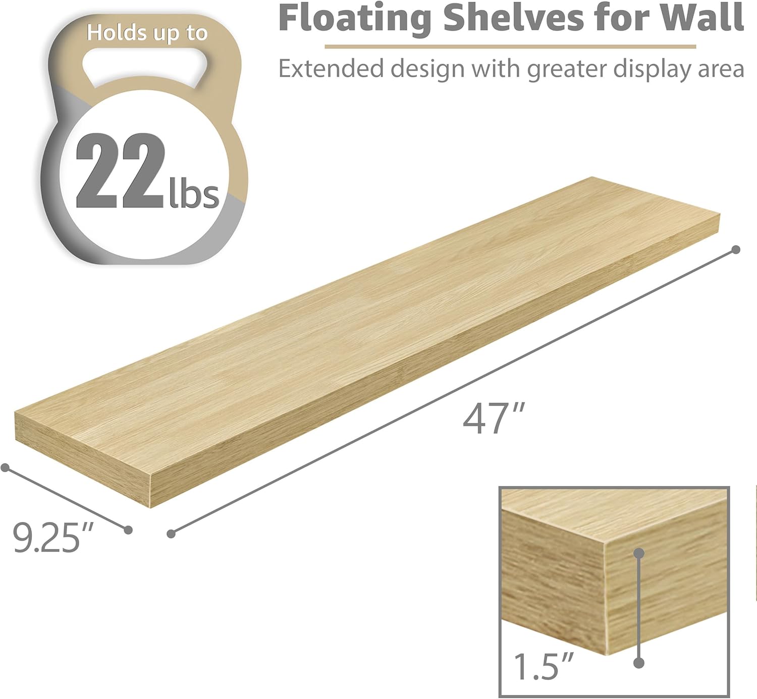 Sorbus Floating Shelves 48 Inch Maple Wood 2 Pack