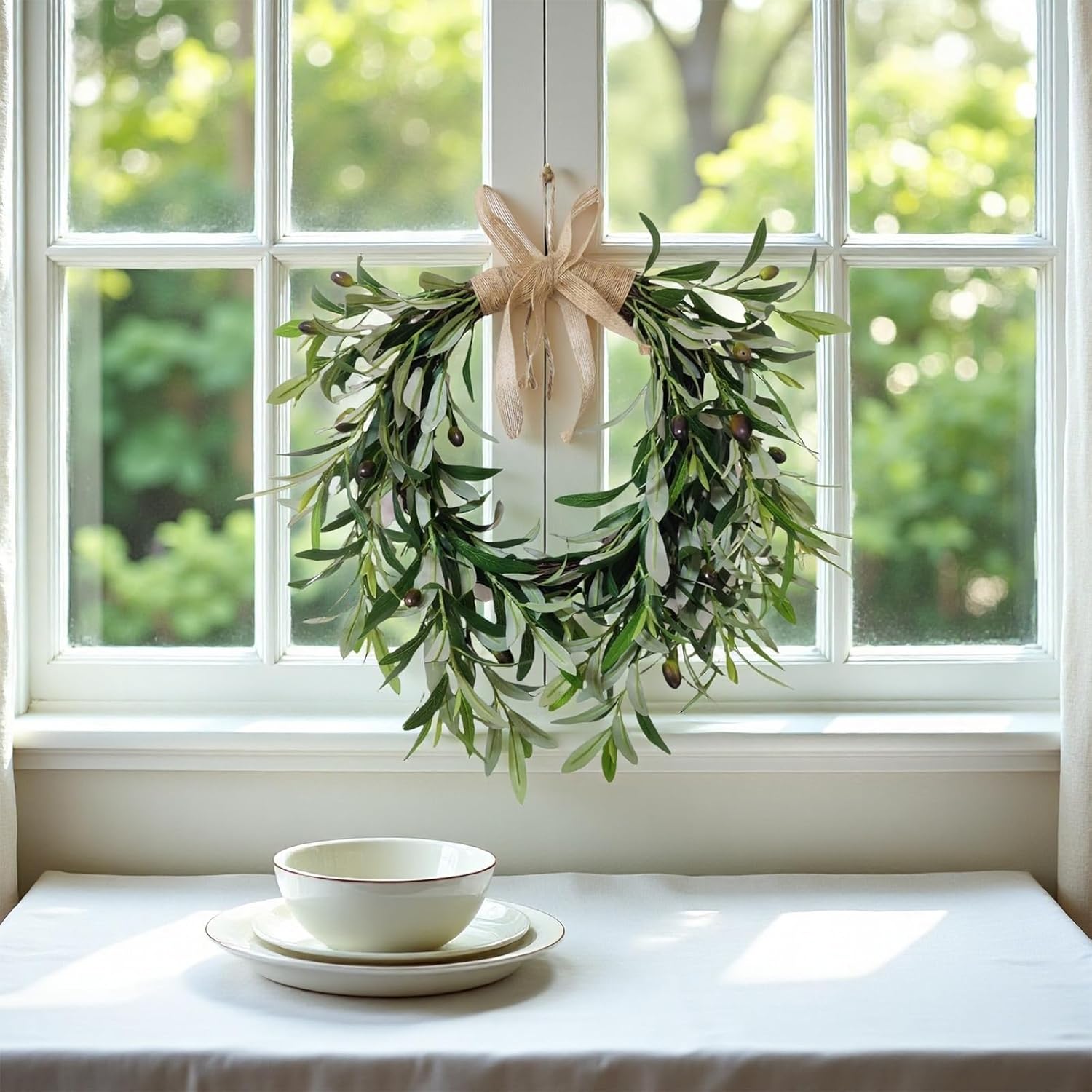 Artificial Olive Garland with Greenery Leaves Wreath
