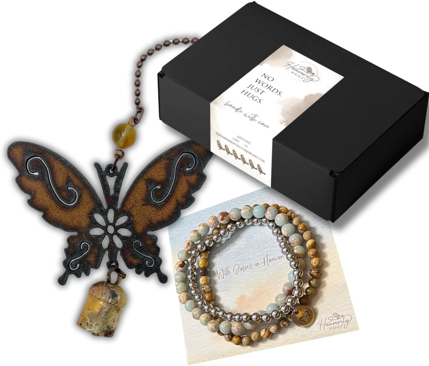 Butterfly Memorial Wind Chime and Bracelet Gift Set