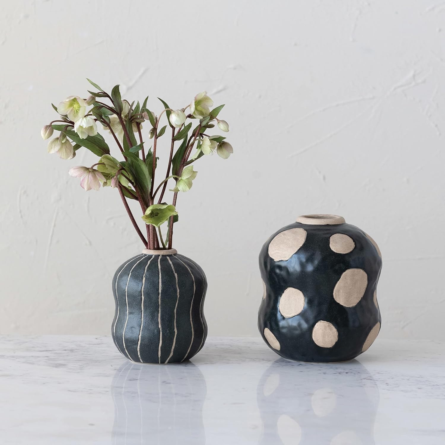 Creative Co Op Stoneware Vase Black Cream 7x7x8
