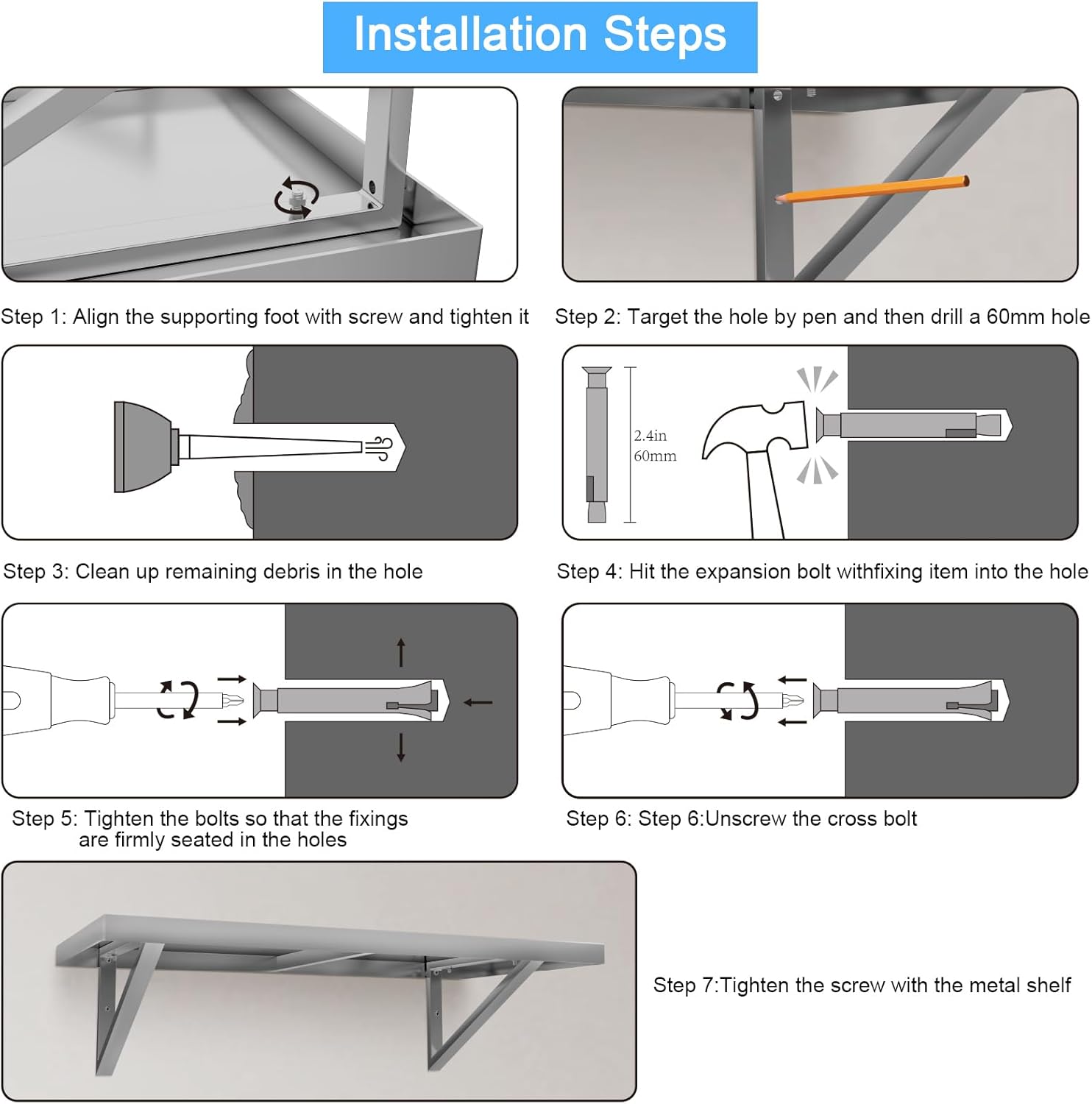 Stainless Steel Shelf 12x24 Inches 250 lb Wall Mounted Floating Shelving