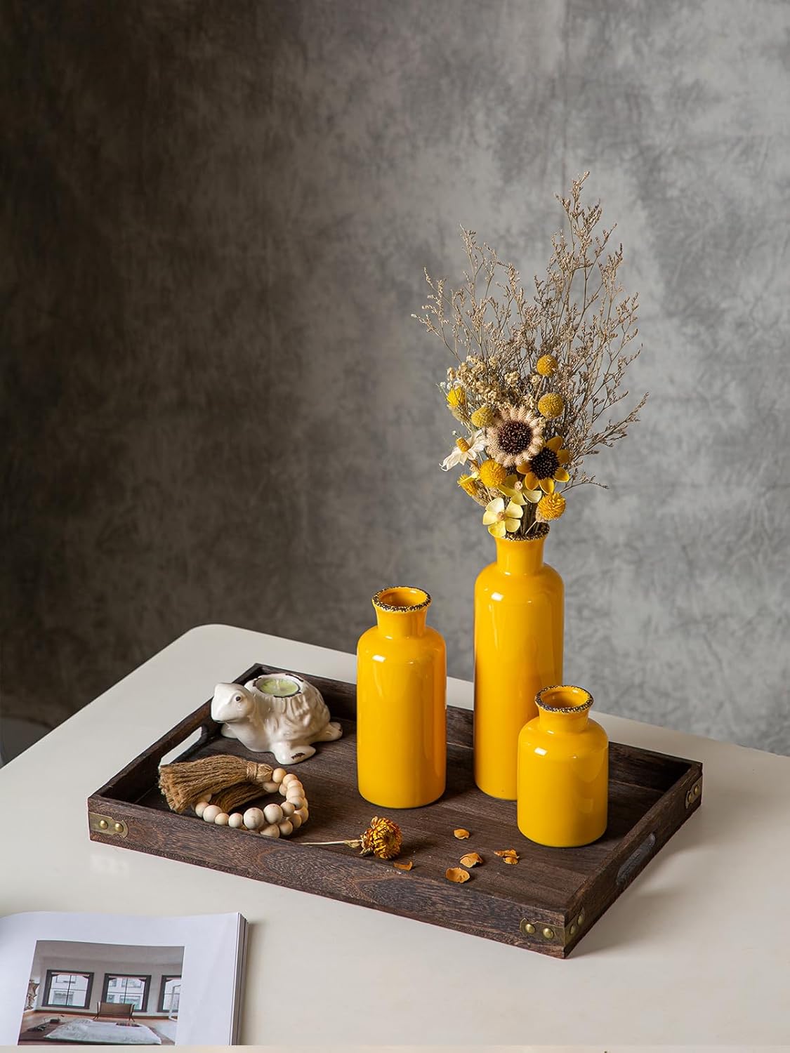 CwlwGO Yellow Ceramic Vase Set Modern Decor
