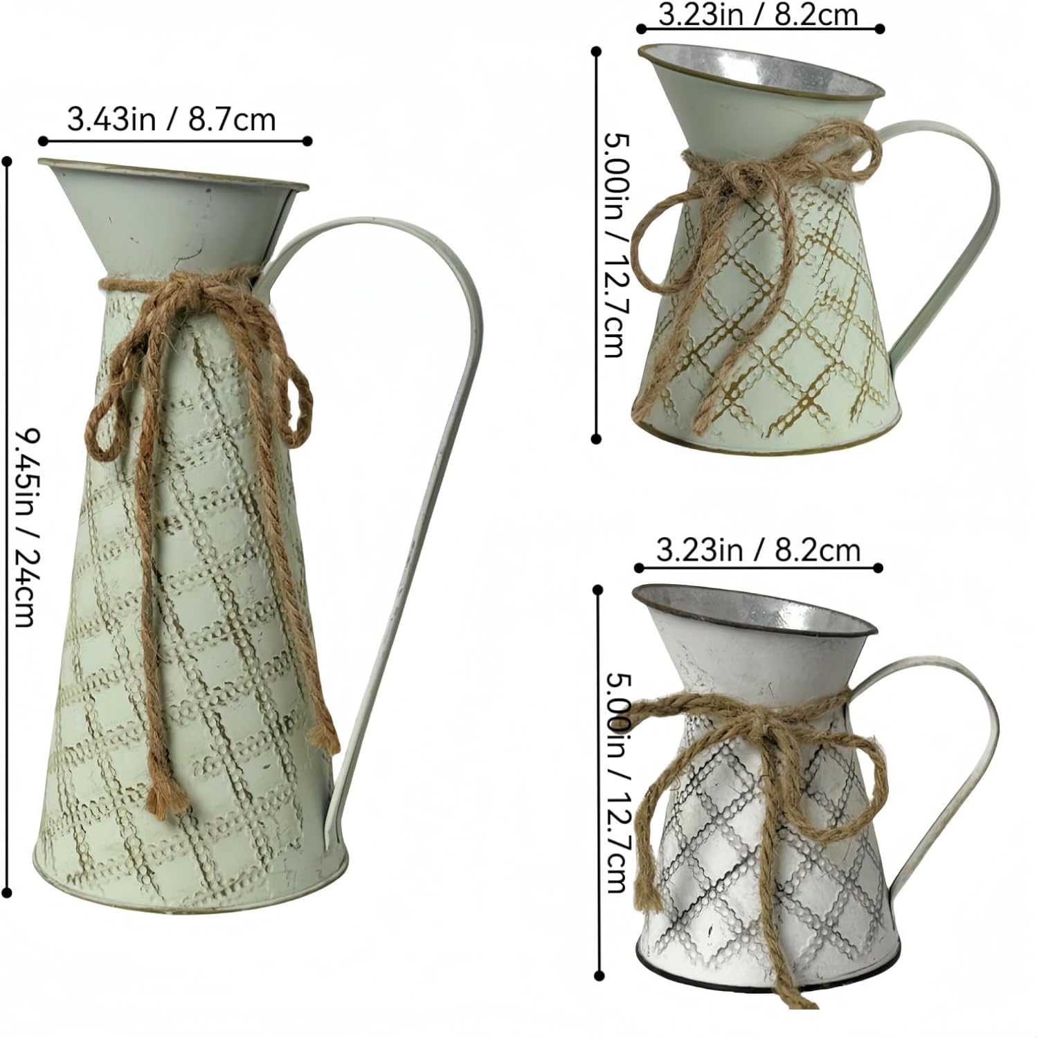 3 Pack Vintage Metal Milk Jug Vase with Bow