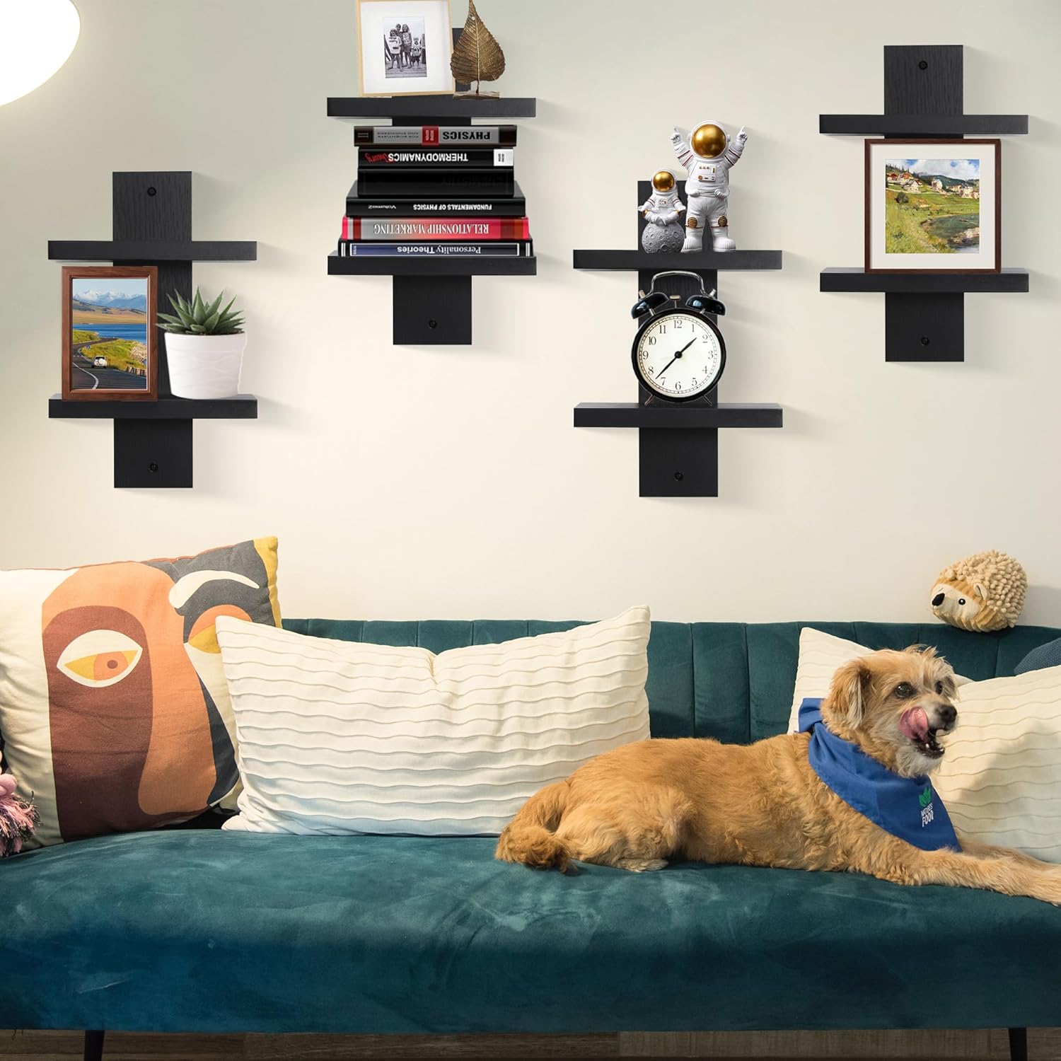 PHOENANCEE 2 Tiered Vertical Wall Shelf Unit 4 Pack Black