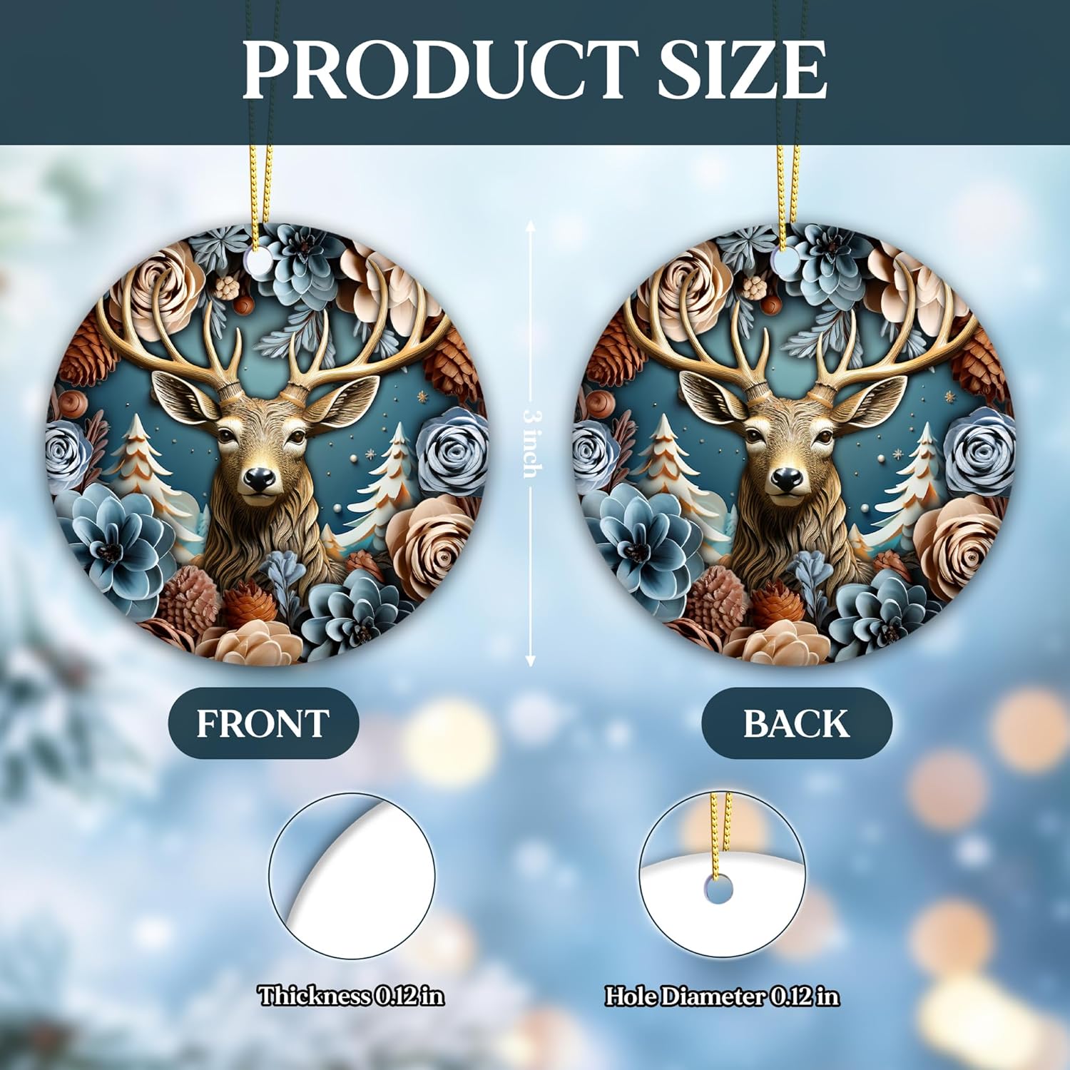 3D Effect Christmas Deer Ornament 2024 Modern Farmhouse Decor