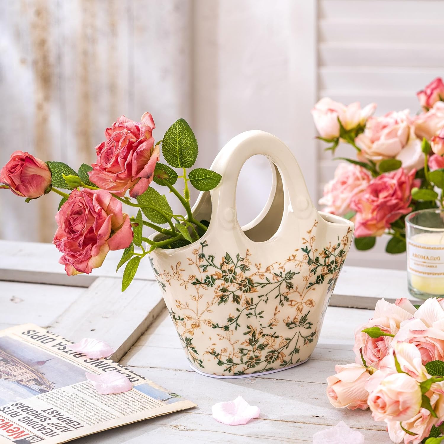 Sure Yuesi Ceramic Purse Vase for Flowers 9 Inches
