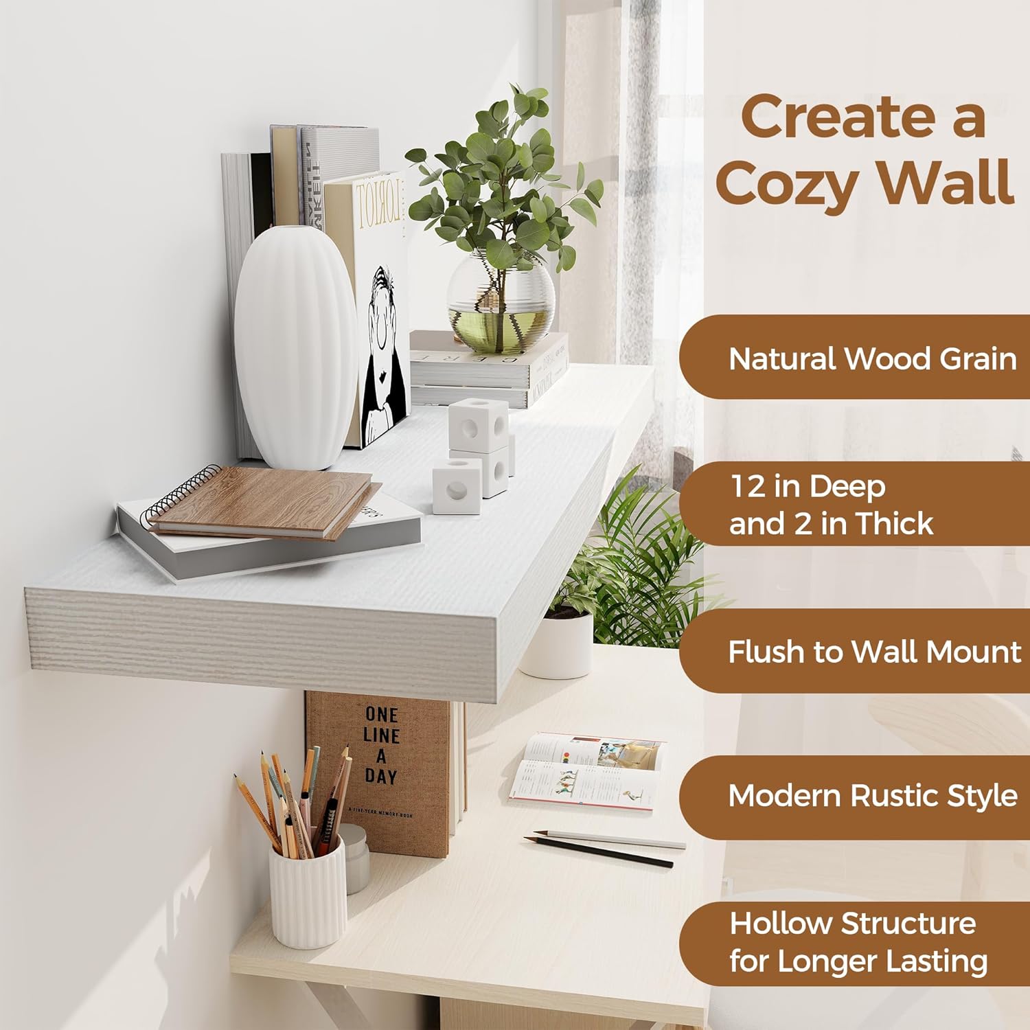 White Floating Shelf 36x12 Inch Wall Mount