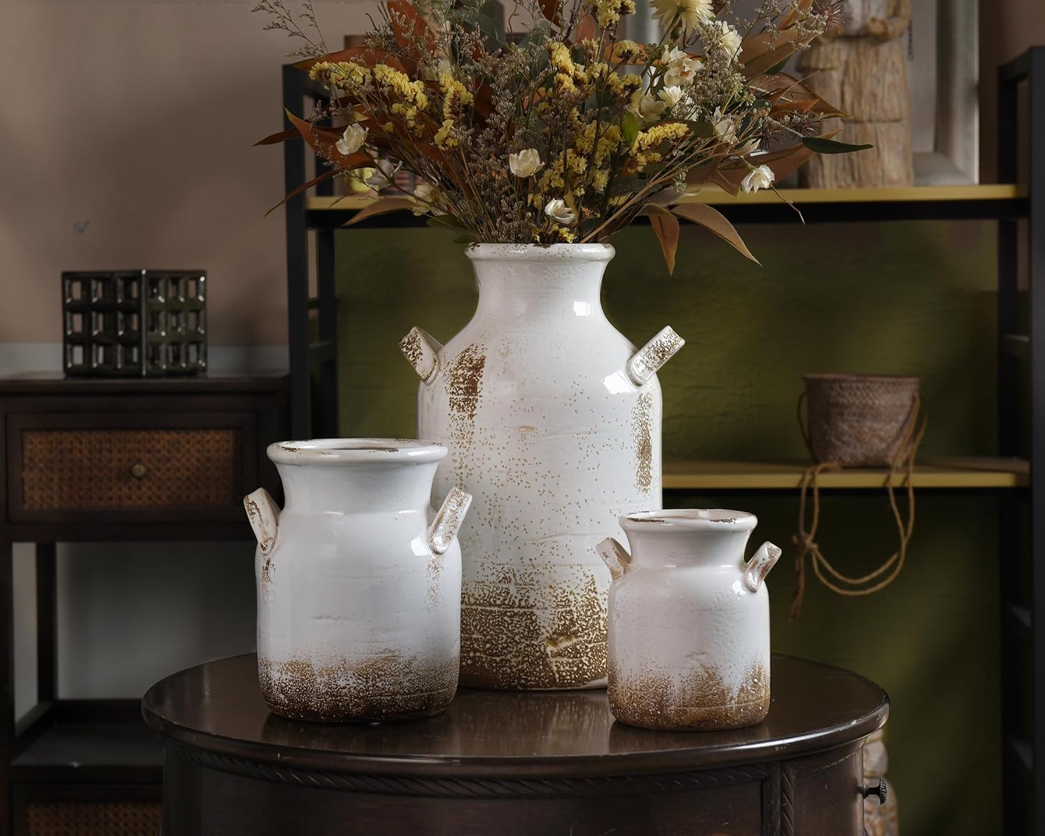Quoowiit Ceramic Rustic Farmhouse Vase 14 Inch
