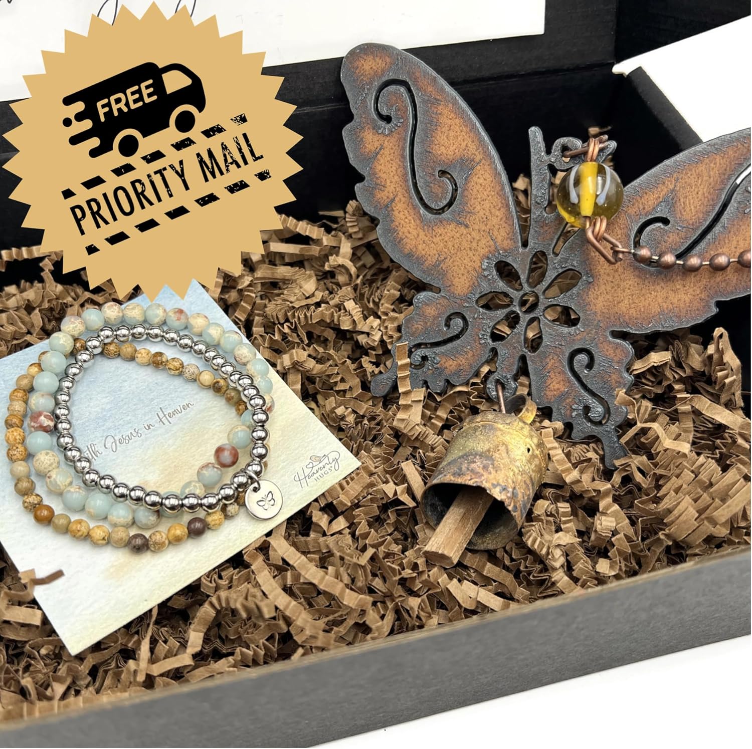 Butterfly Memorial Wind Chime and Bracelet Gift Set