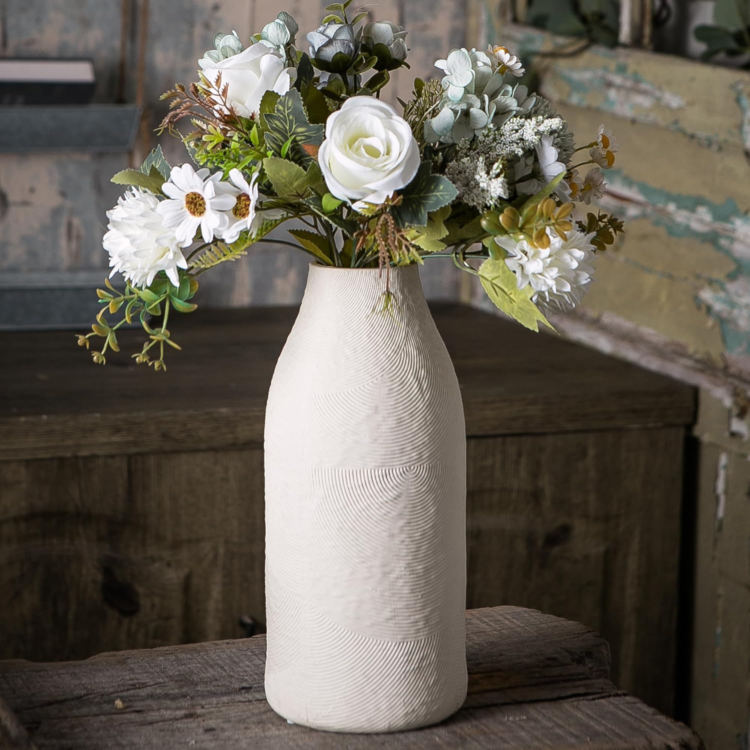Banllis Large Textured Ceramic Vase for Modern Farmhouse Decor