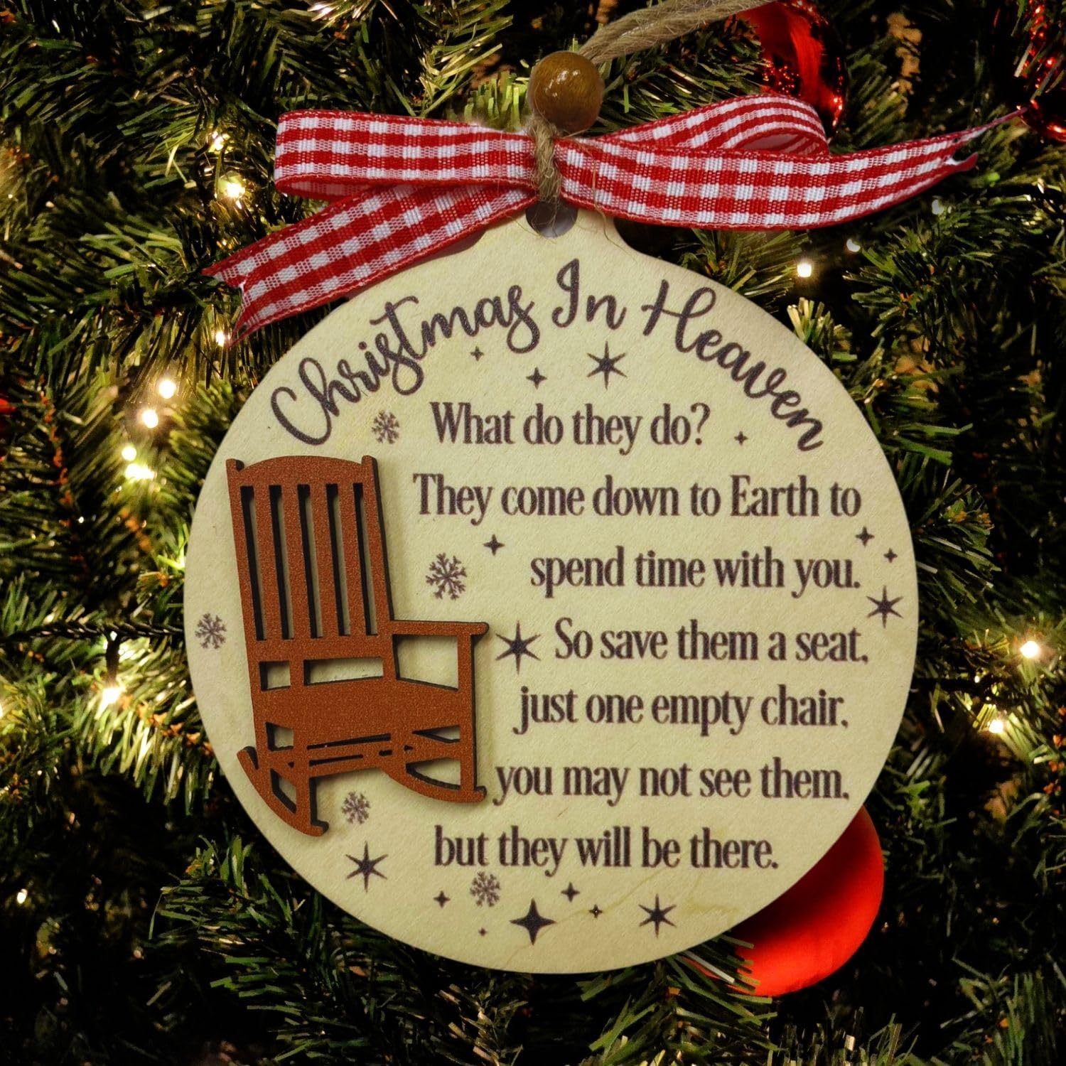 Christmas in Heaven Memorial Ornament - Wooden Rocking Chair Keepsake with Poem
