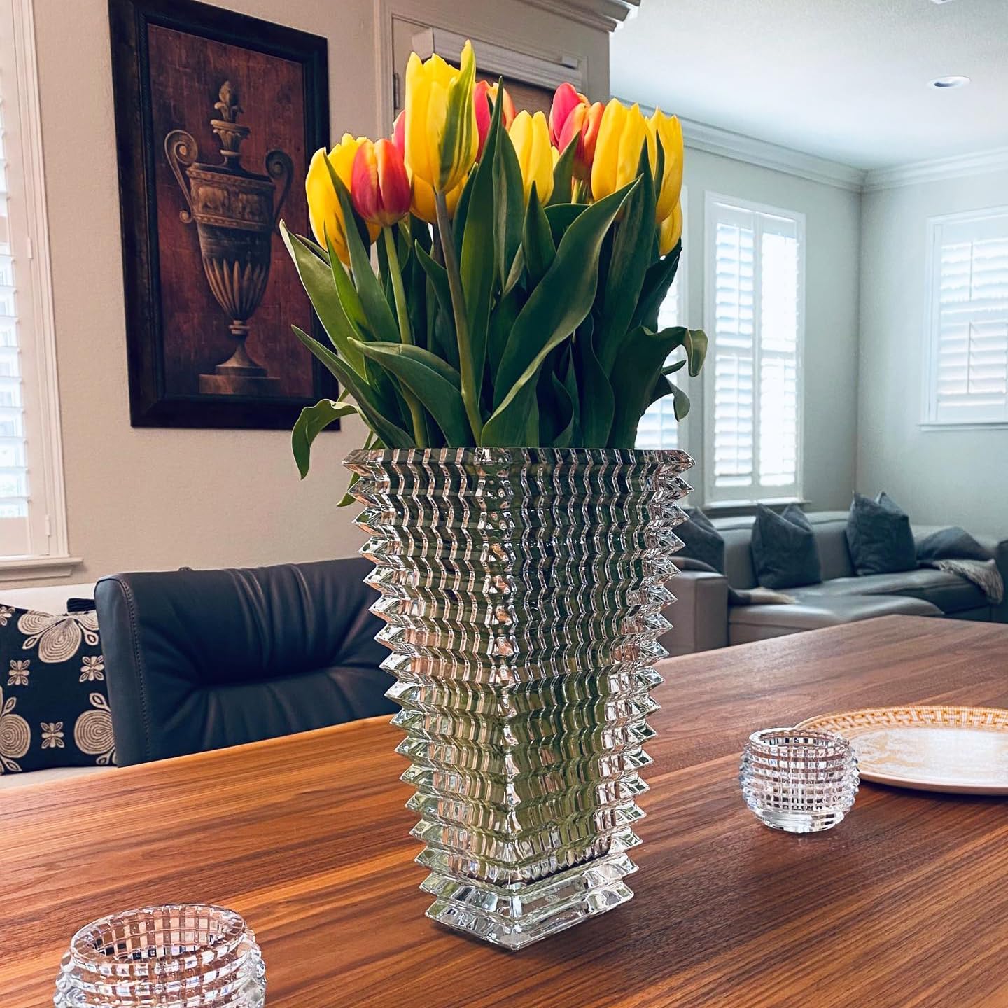 Crystal Vase 9 Inches Tall for Flowers and Decor