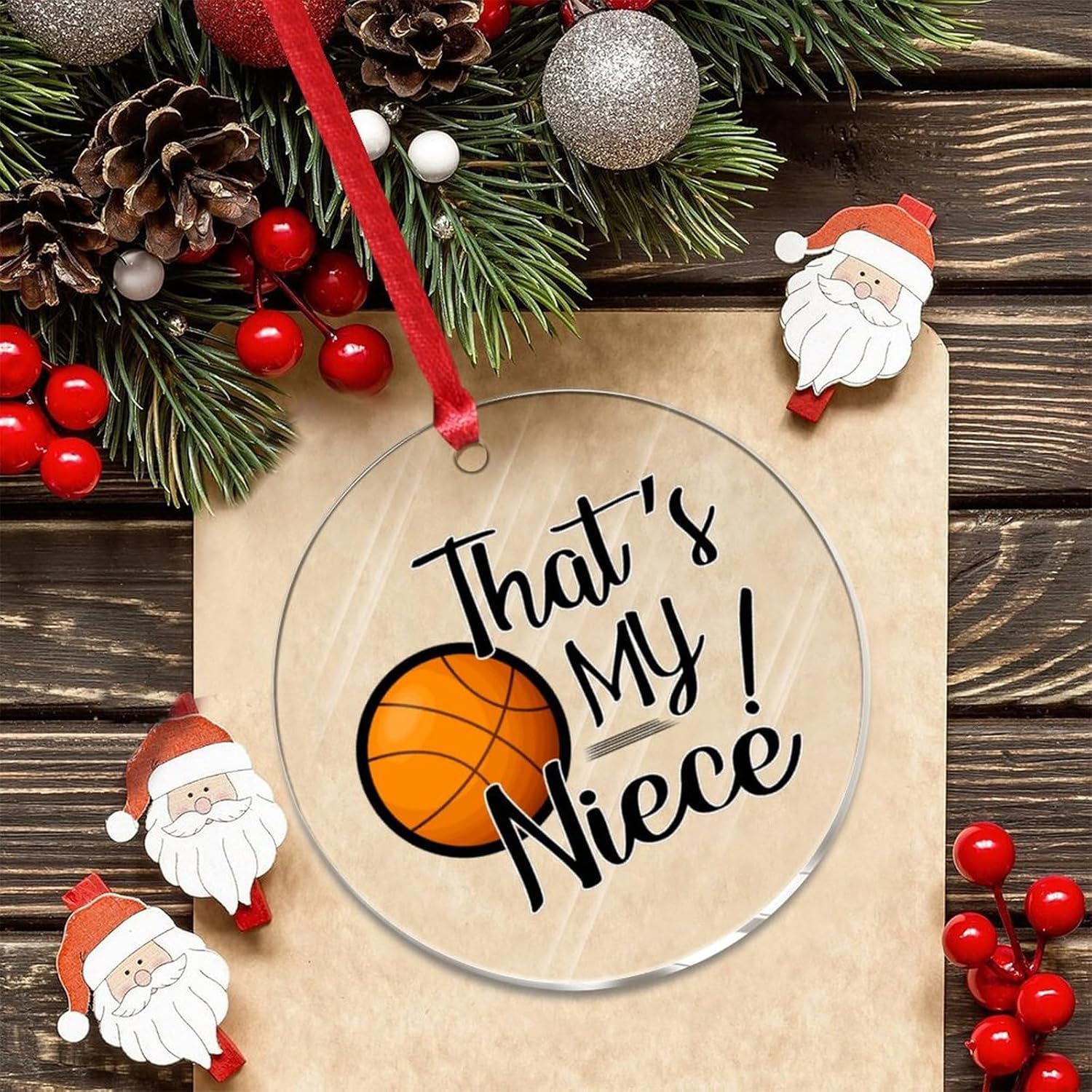 Clear Acrylic Christmas Ornaments 2023 Basketball Niece Aunt Decor
