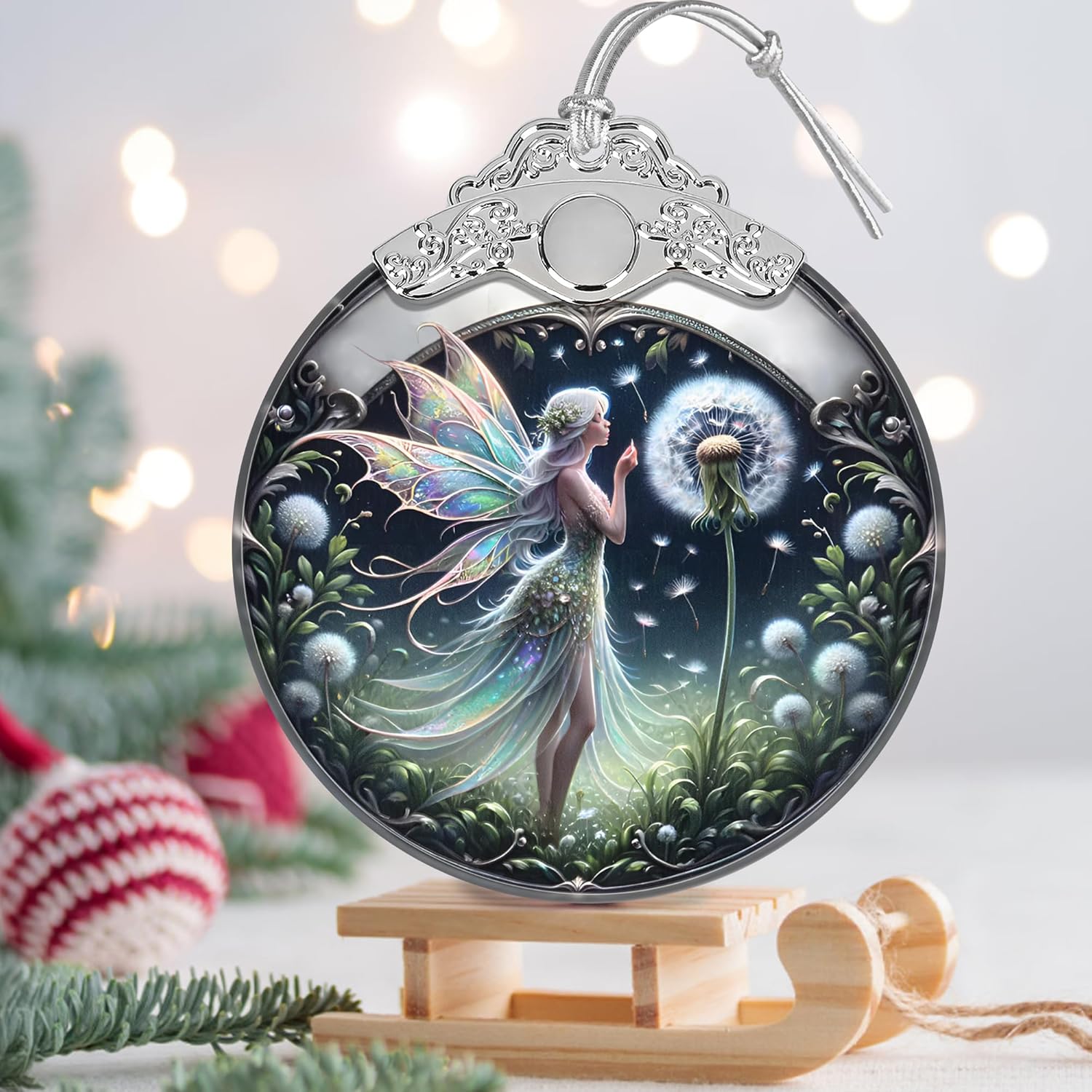 Stained Glass Dandelion Fairy Christmas Ornament