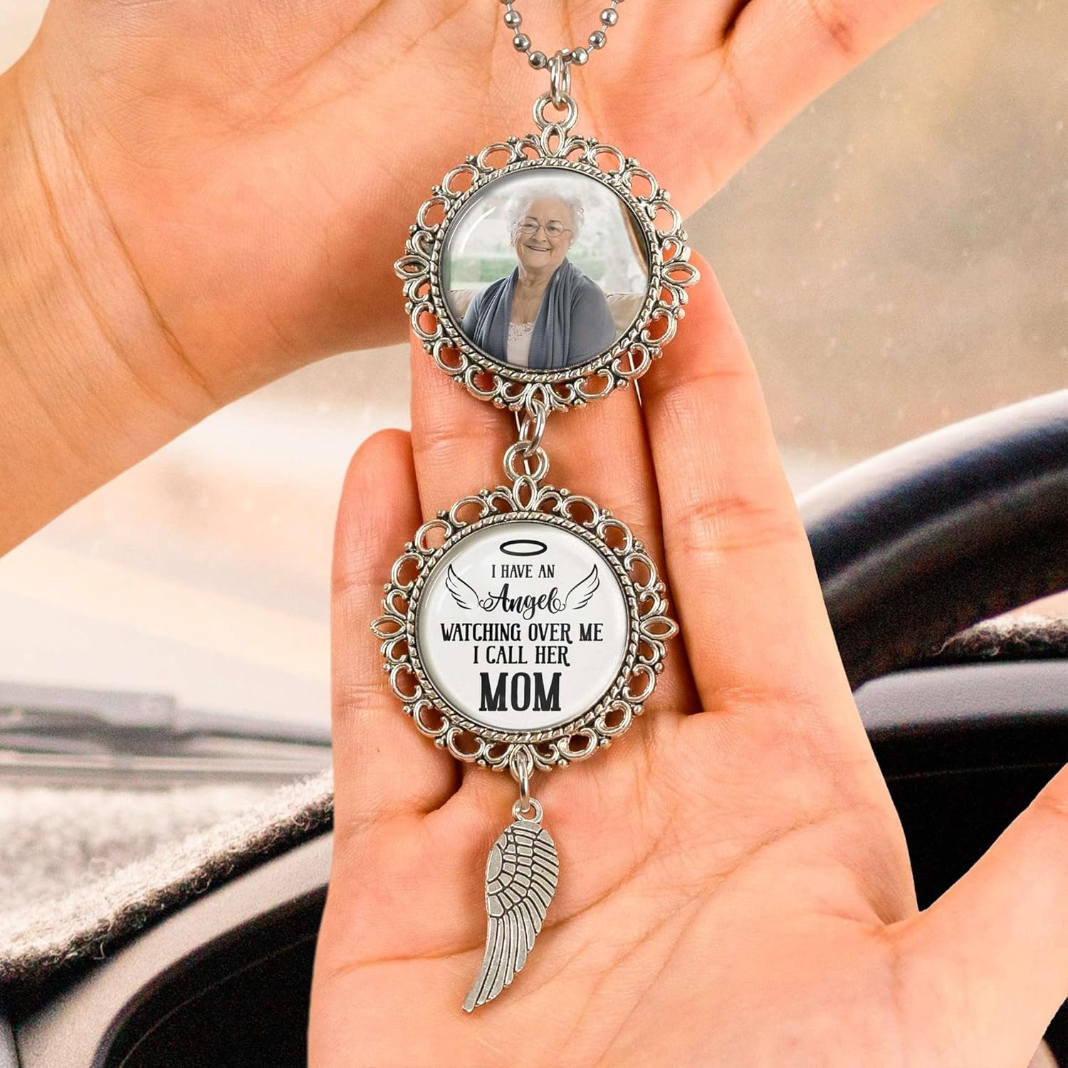 LASFOUR Angel Watching Over Me Car Ornament with Photo Custom