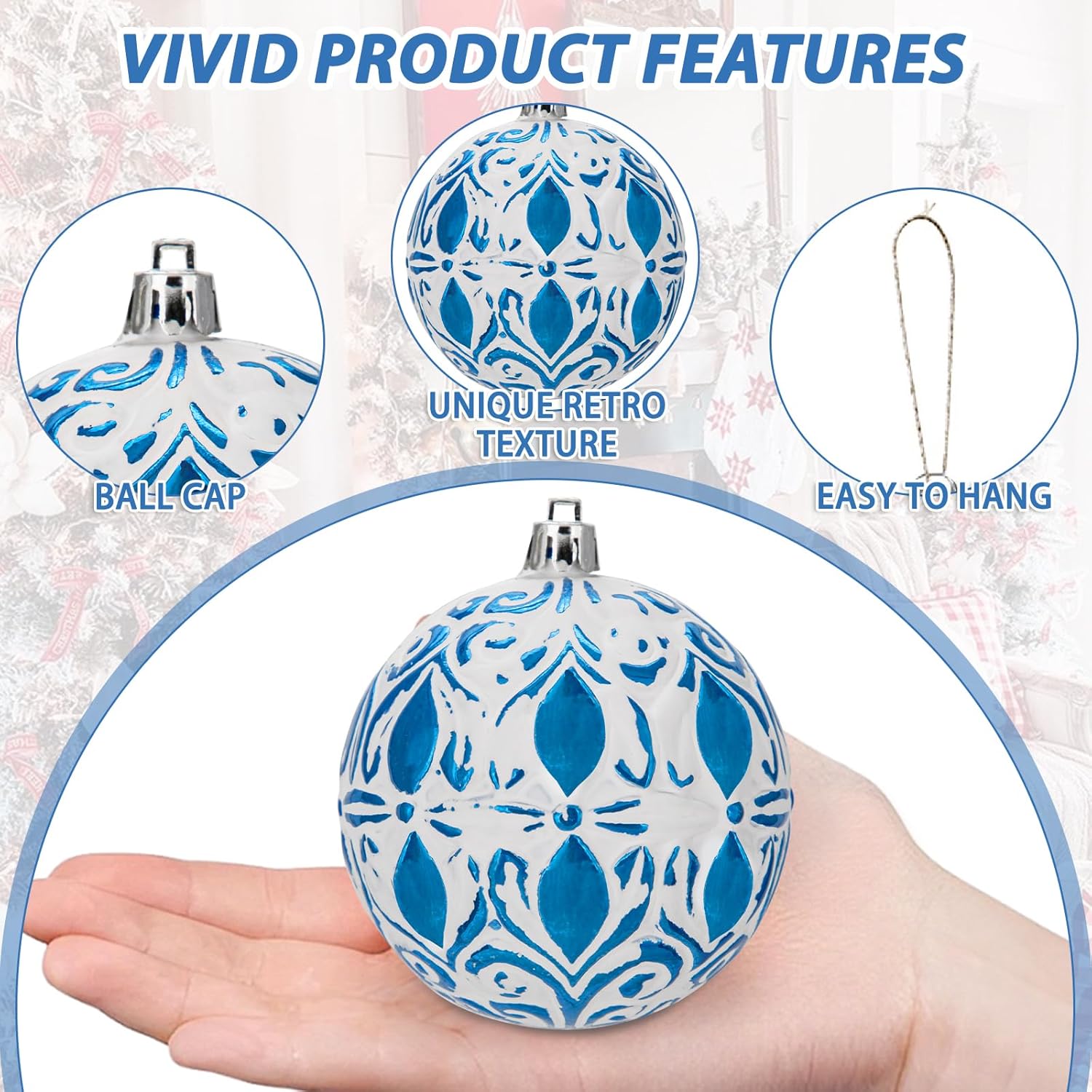 Hollyone 315 Inch Blue Christmas Ball Ornaments 12 Pcs Set