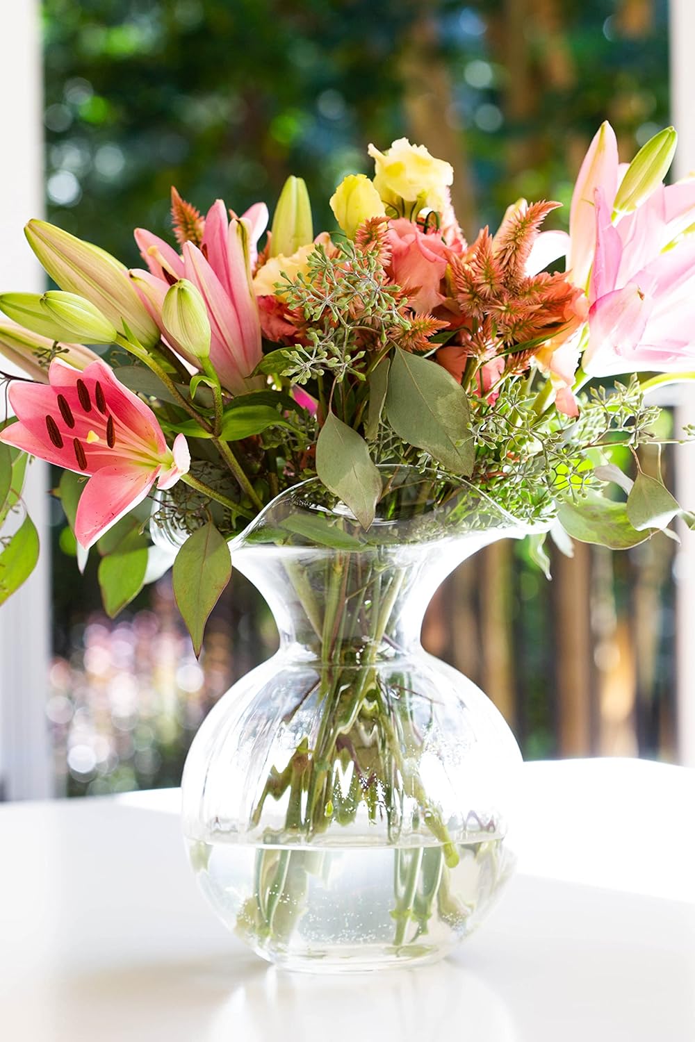 Vietri Hibiscus Clear Glass Fluted Vase 625D 7H