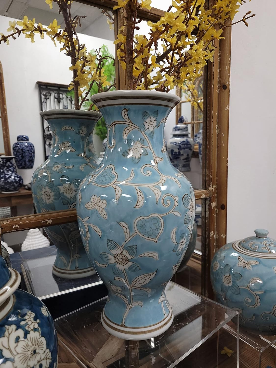 Galt International Chinoiserie Vase 14 Light Blue and White
