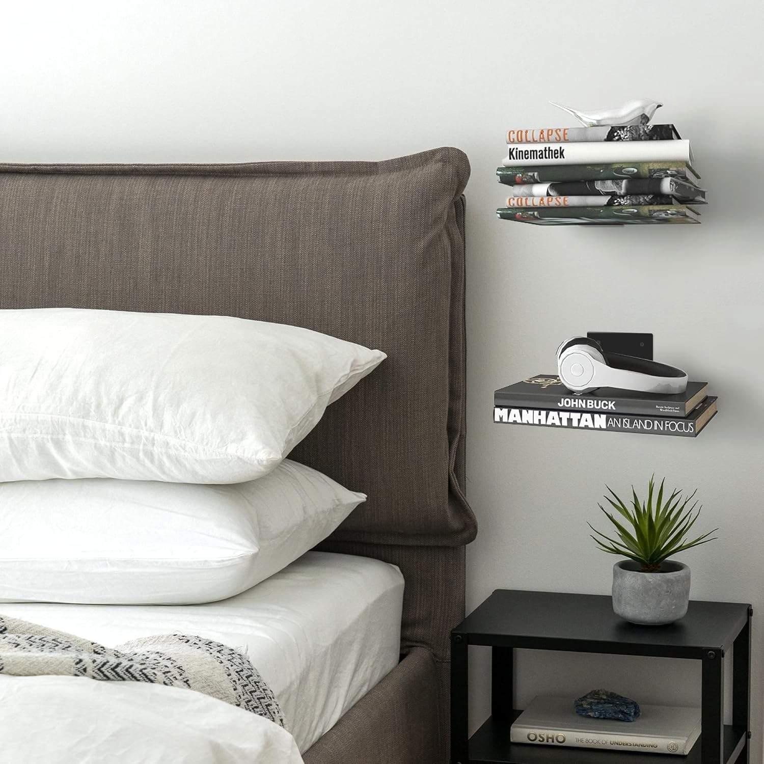 STORAGE MANIAC Floating Book Shelves 4-Pack Black Large
