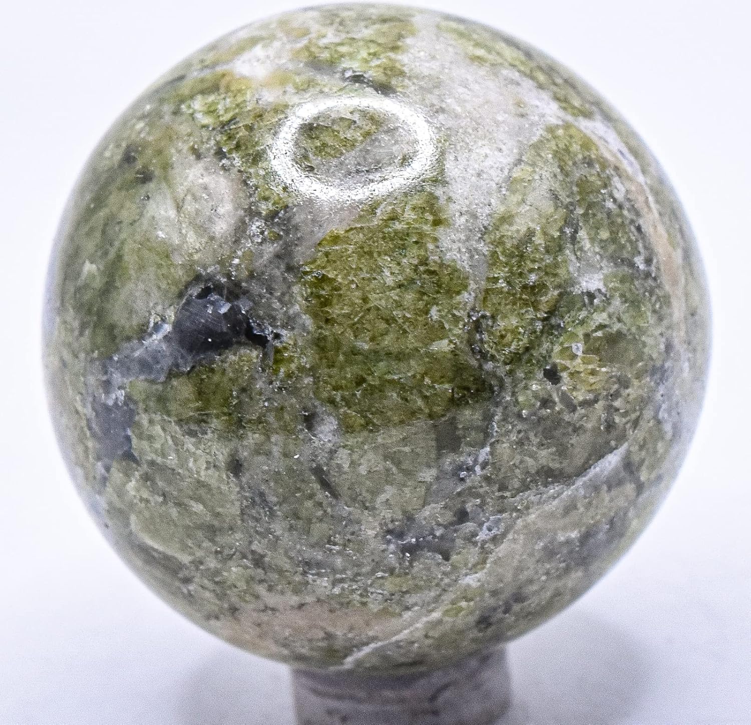 47mm Green Vesuvianite Sphere with Calcite Stand
