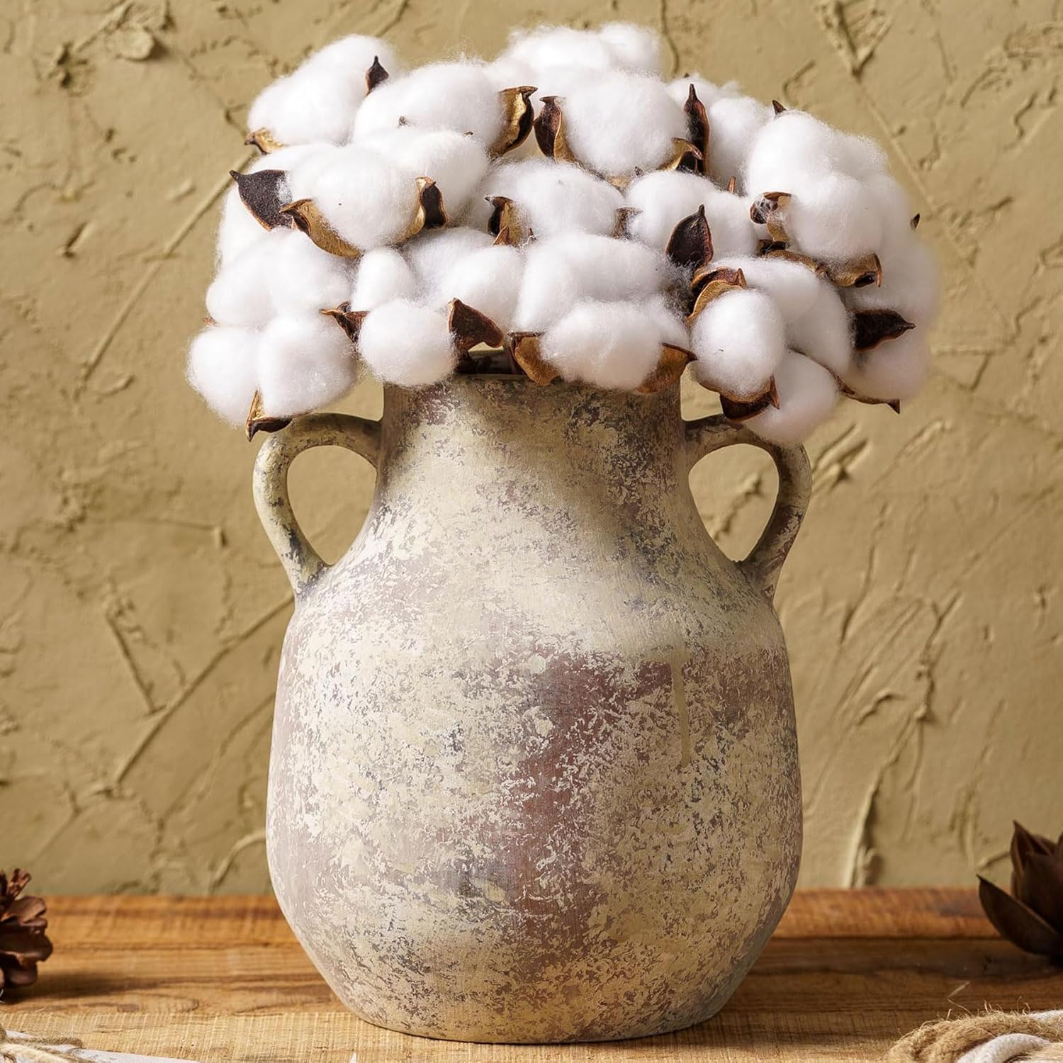 Rustic Ceramic Farmhouse Flower Vase with 2 Handles
