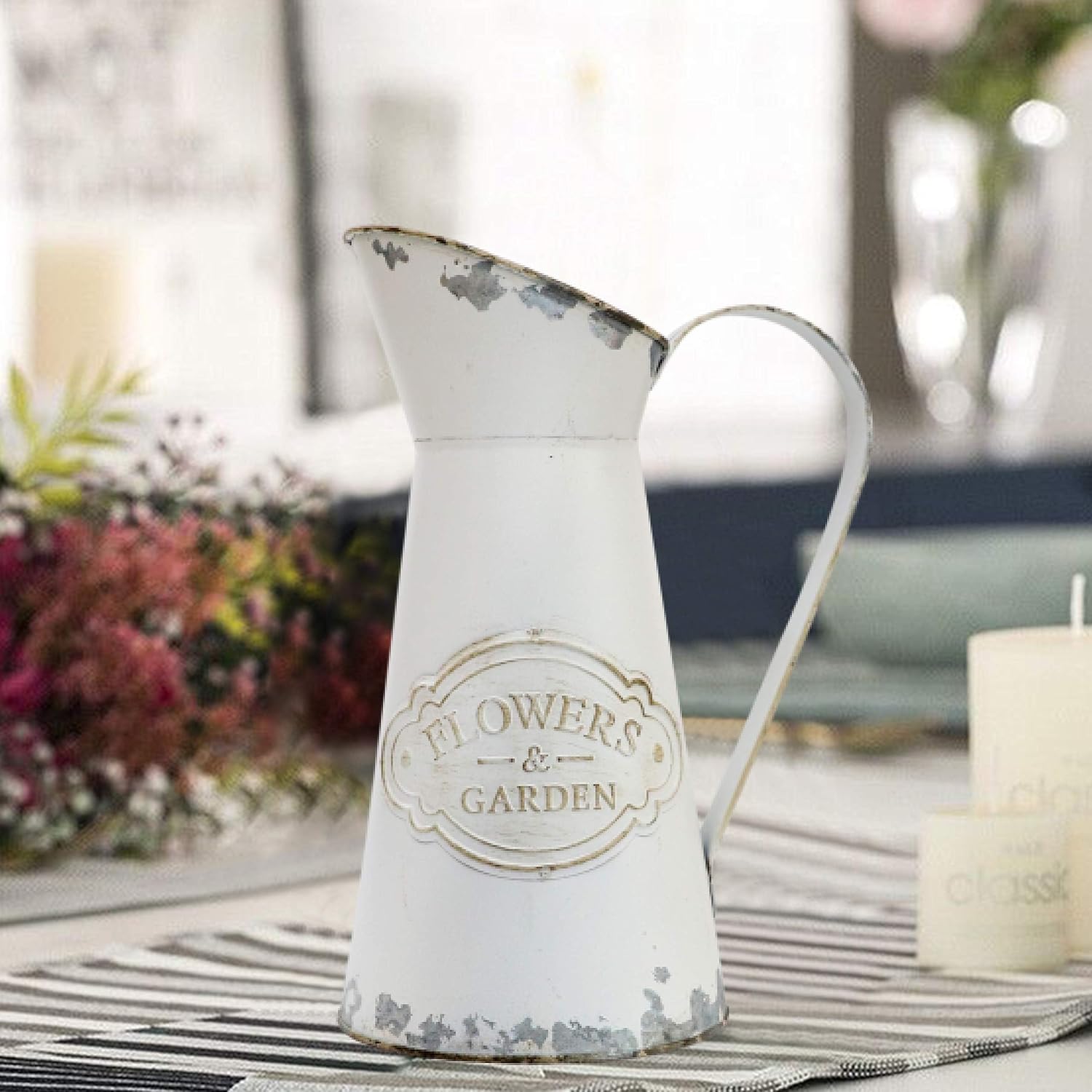 MISIXILE White Rustic Metal Jug Vase 11 Inch