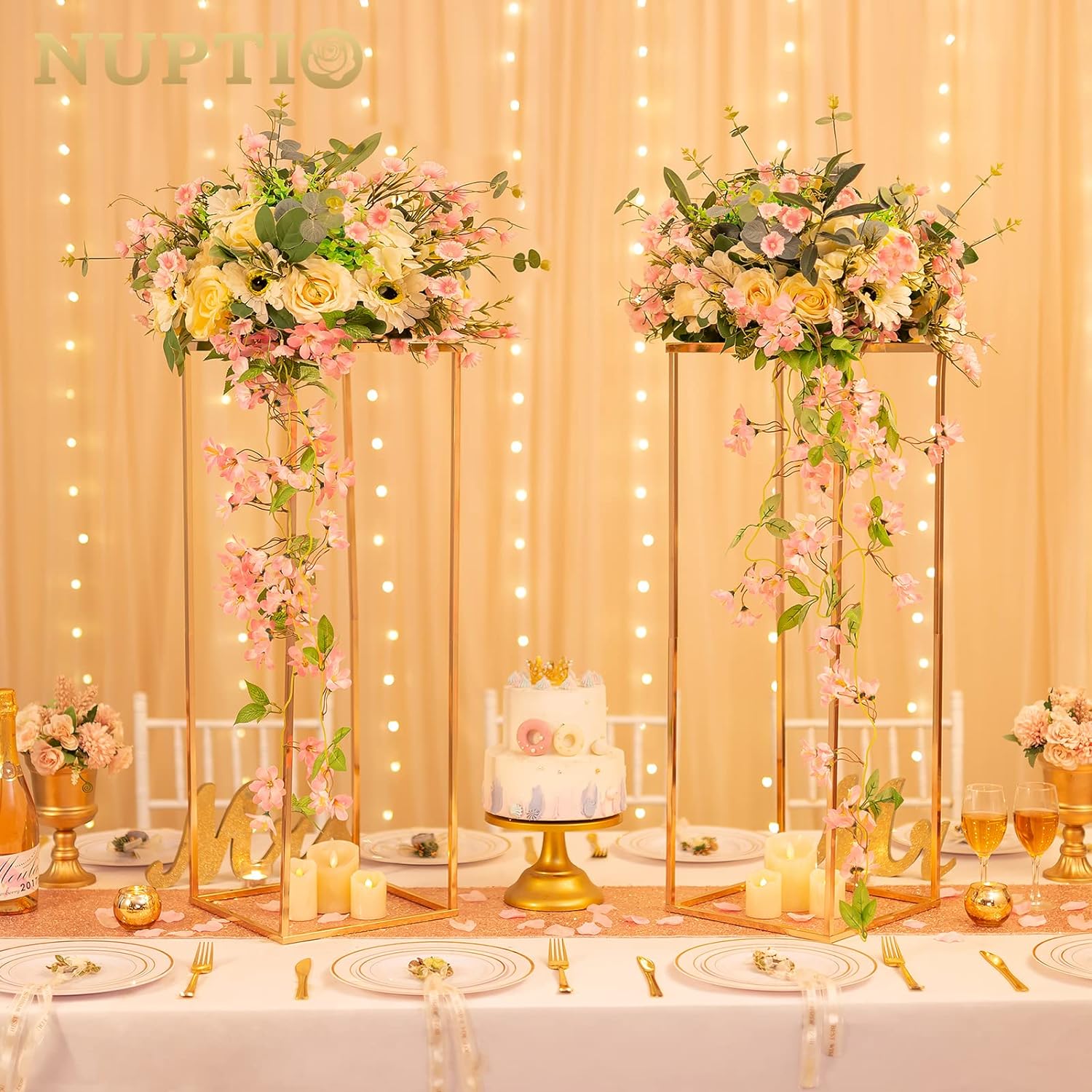 Nuptio Gold Vases Centerpieces 2 Pcs 315 Inch Tall Metal Flower Stand