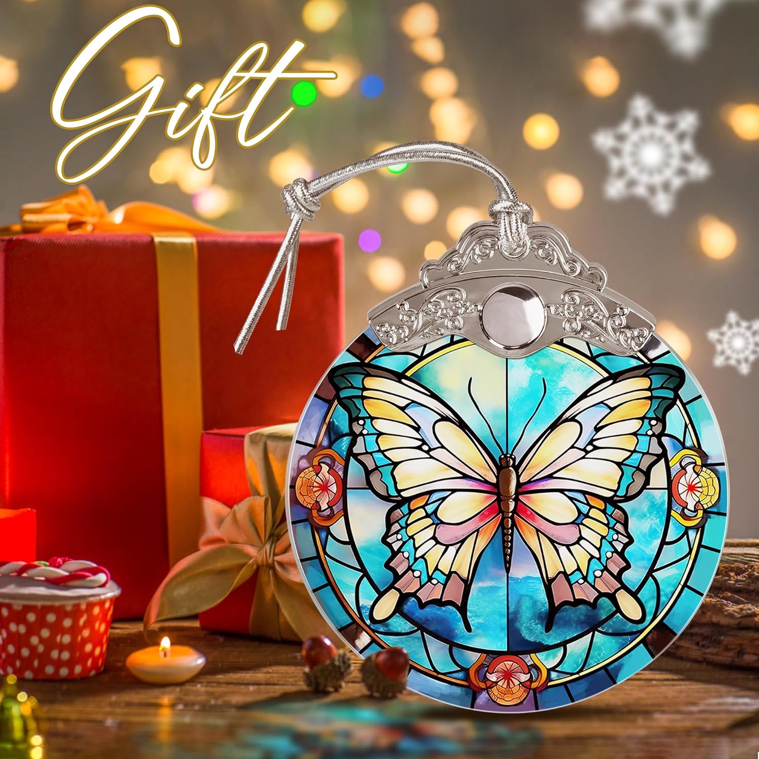 Butterfly Christmas Tree Ornament - 3 Inch Glass Decor