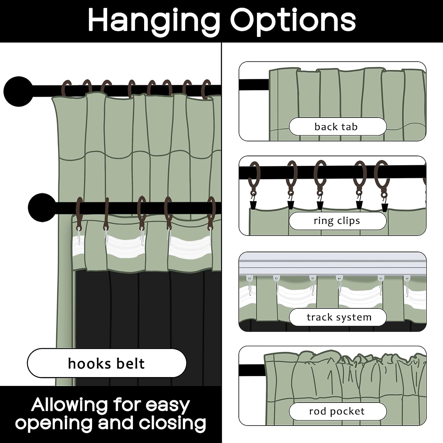 PANELSBURG Sage Green Boho Blackout Curtains 2 Panels Set