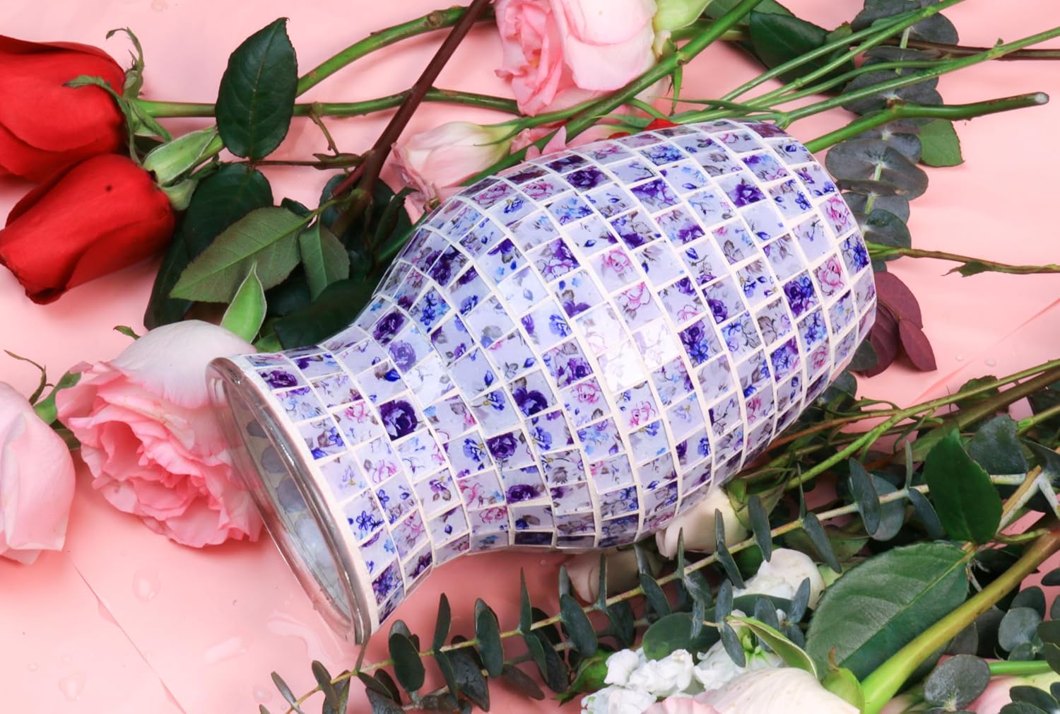 8 Inch Purple Mosaic Glass Vase - Exquisite Decor