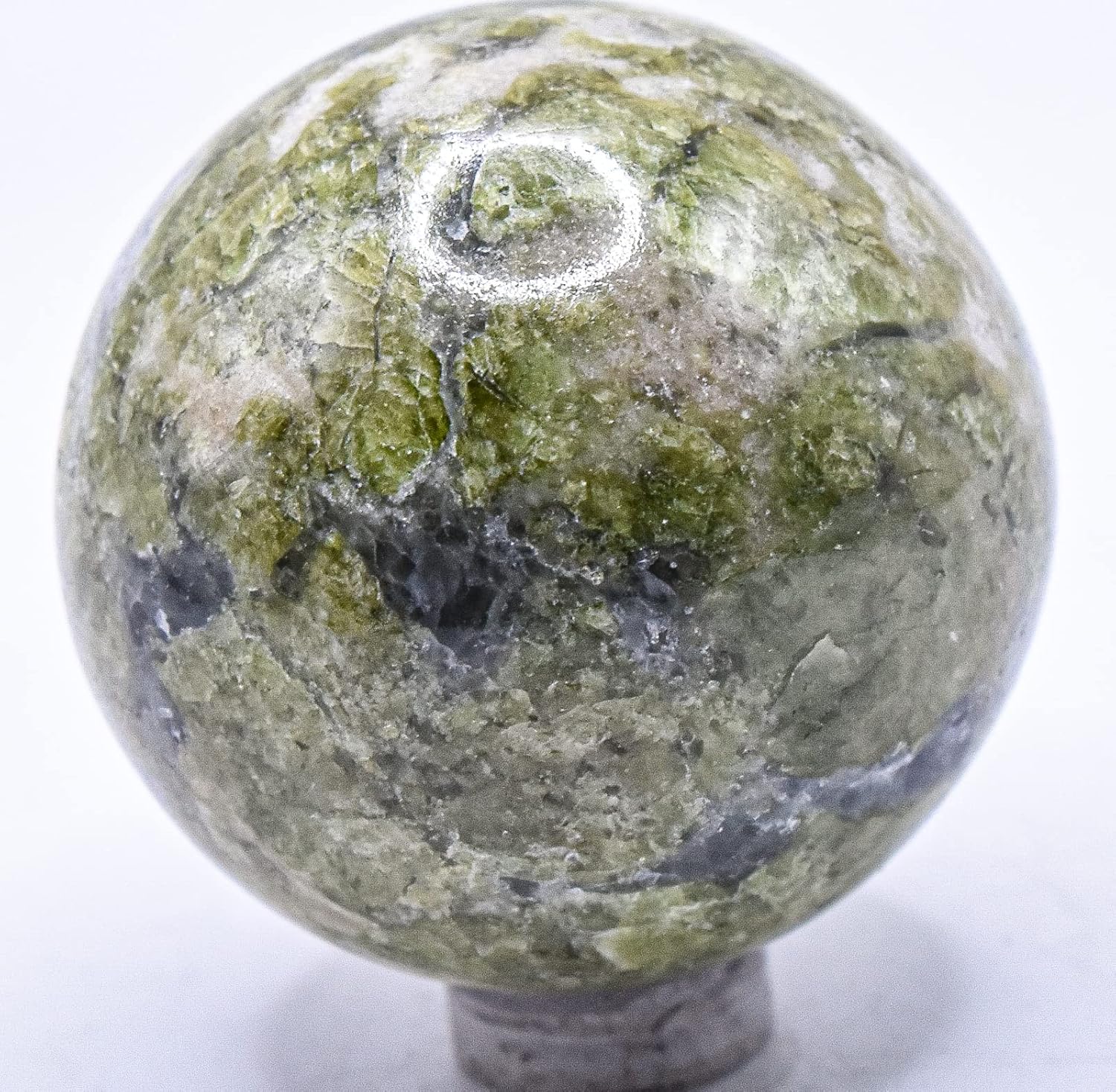 47mm Green Vesuvianite Sphere with Calcite Stand