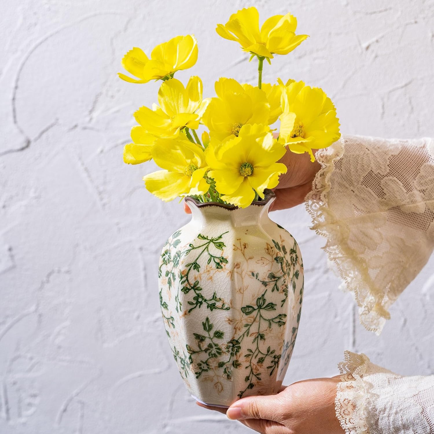 Vintage Pastoral Octagonal Ceramic Vase 67 Inch