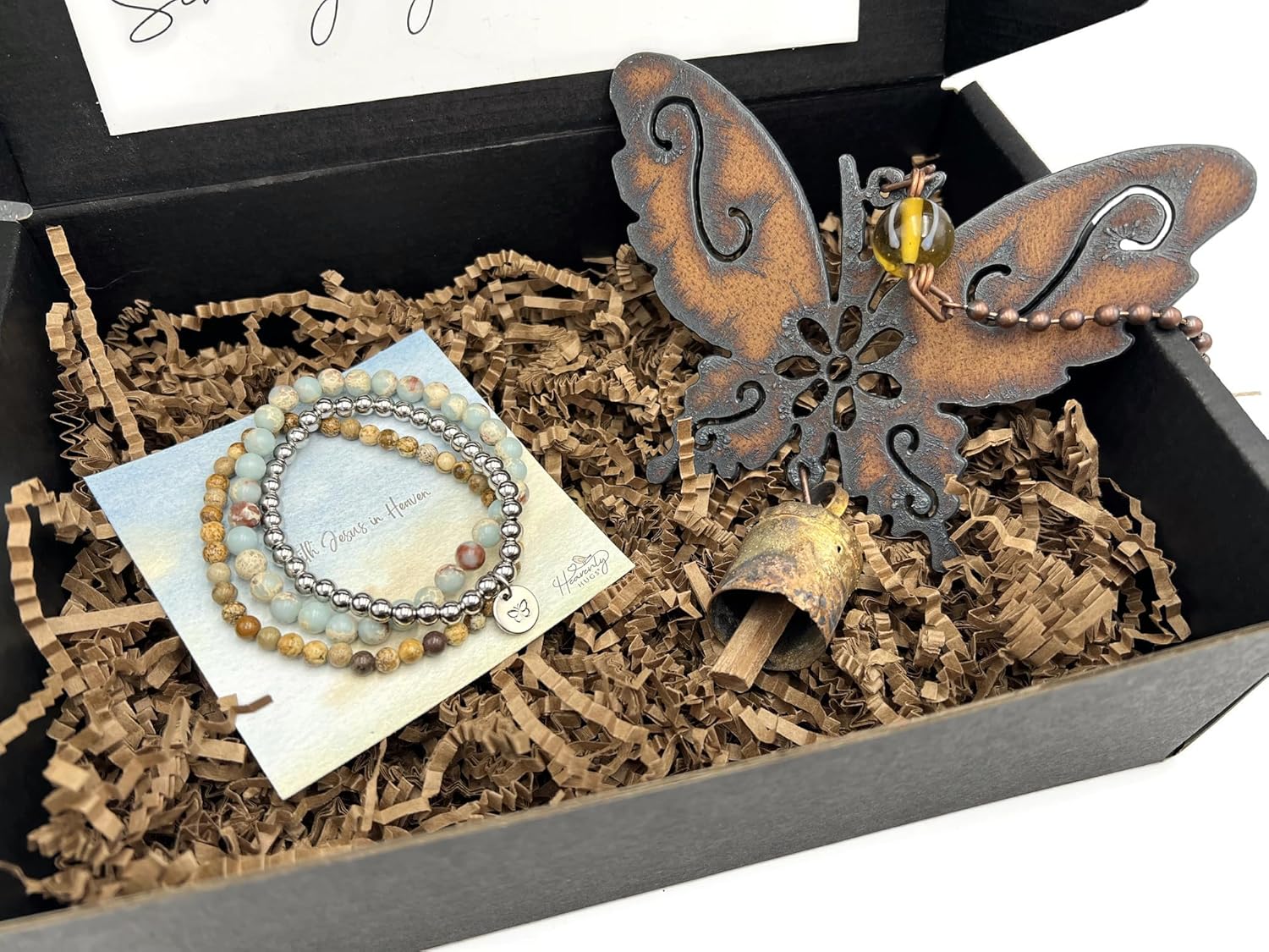 Butterfly Memorial Wind Chime and Bracelet Gift Set