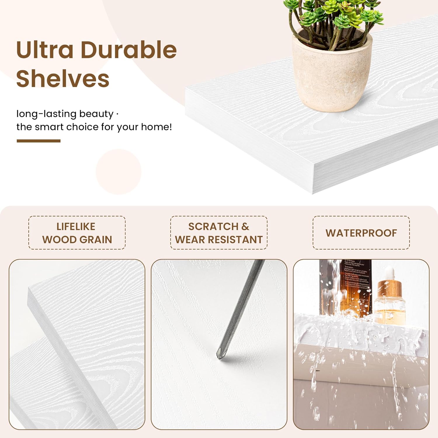 Marsmiles White Square Floating Shelves 3 Pack