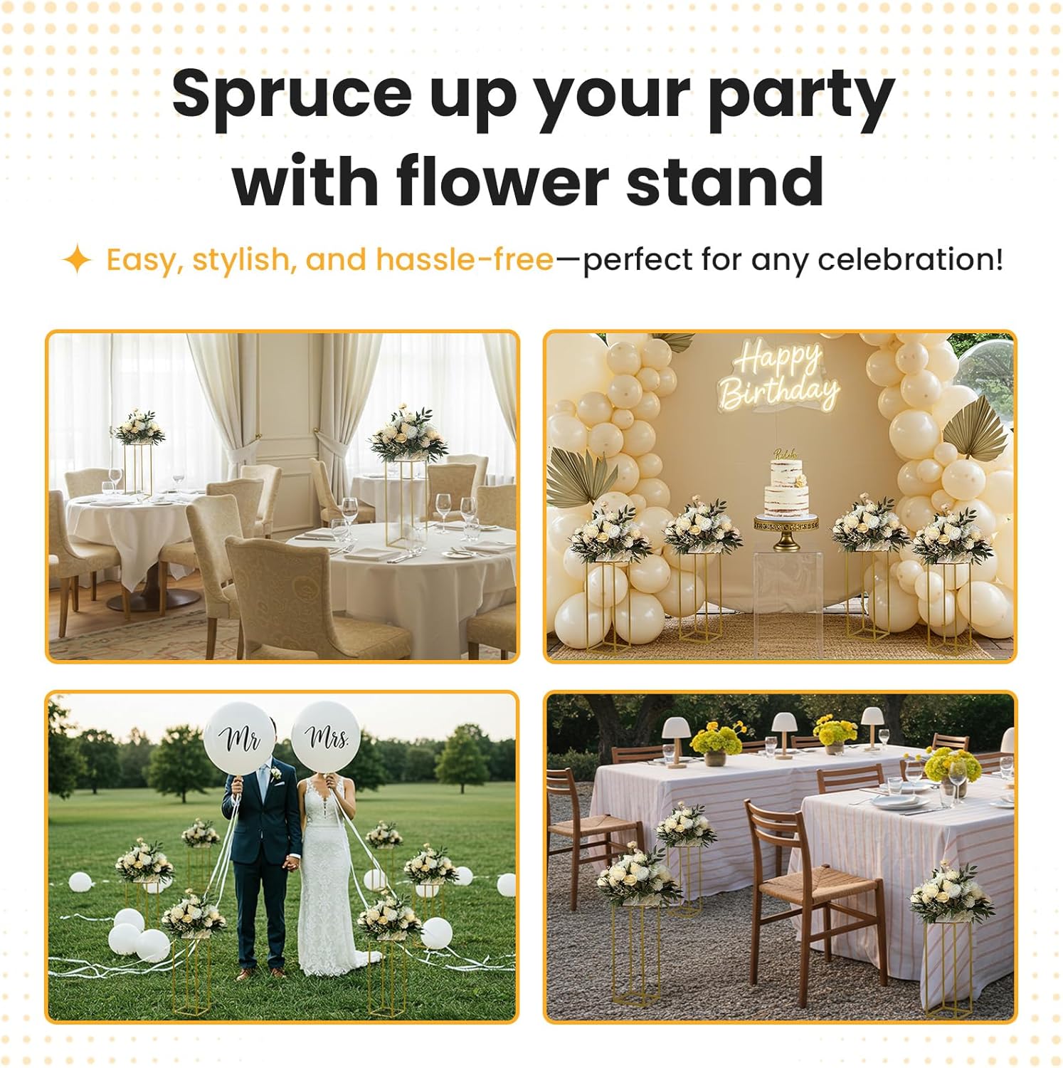 YALLOVE 10 Pack 2375 Inch Gold Wedding Flower Stand