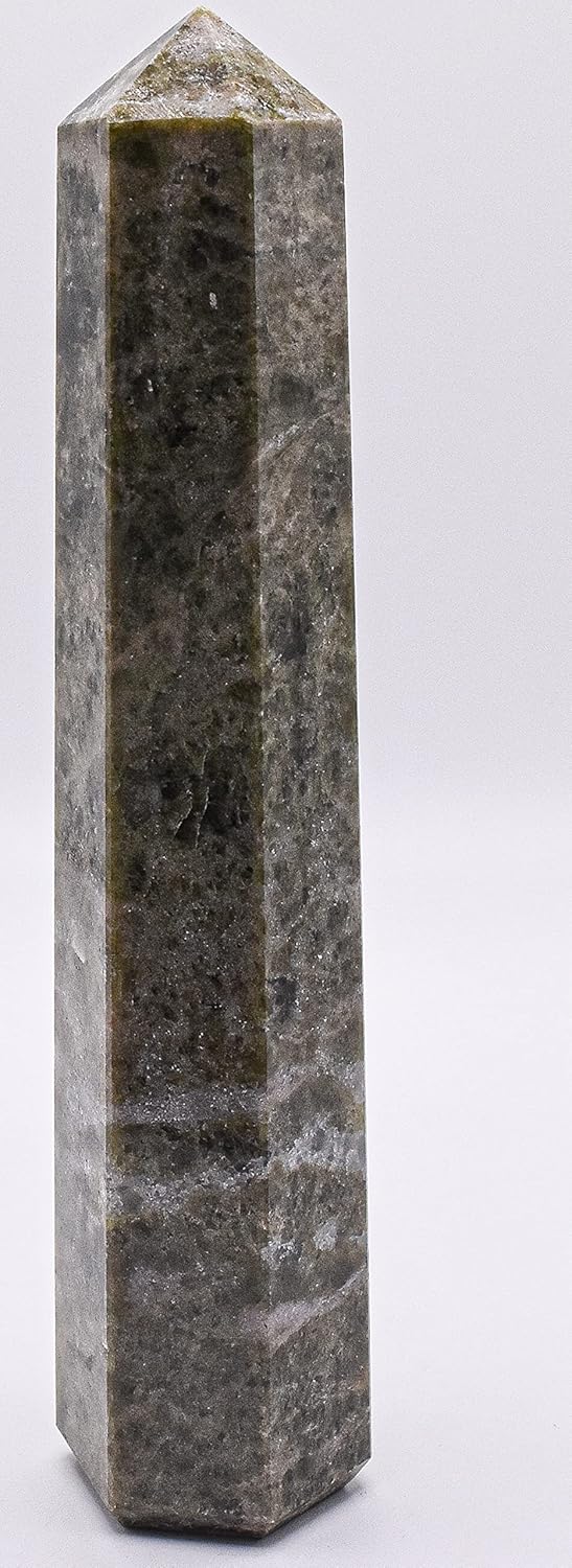 56 Inch Green Vesuvianite Obelisk with Calcite Inclusions